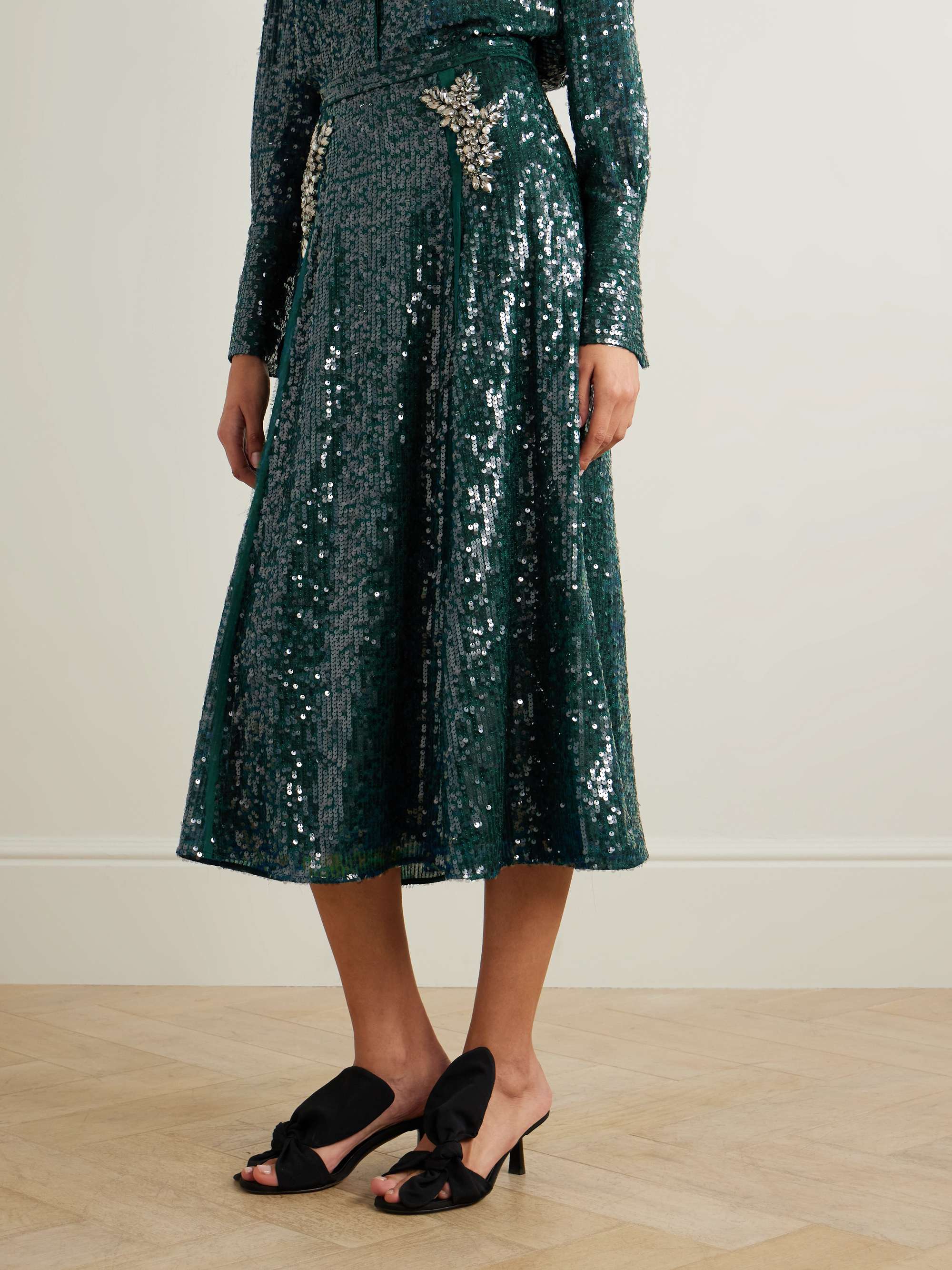 Embellished sequined chiffon midi skirt view