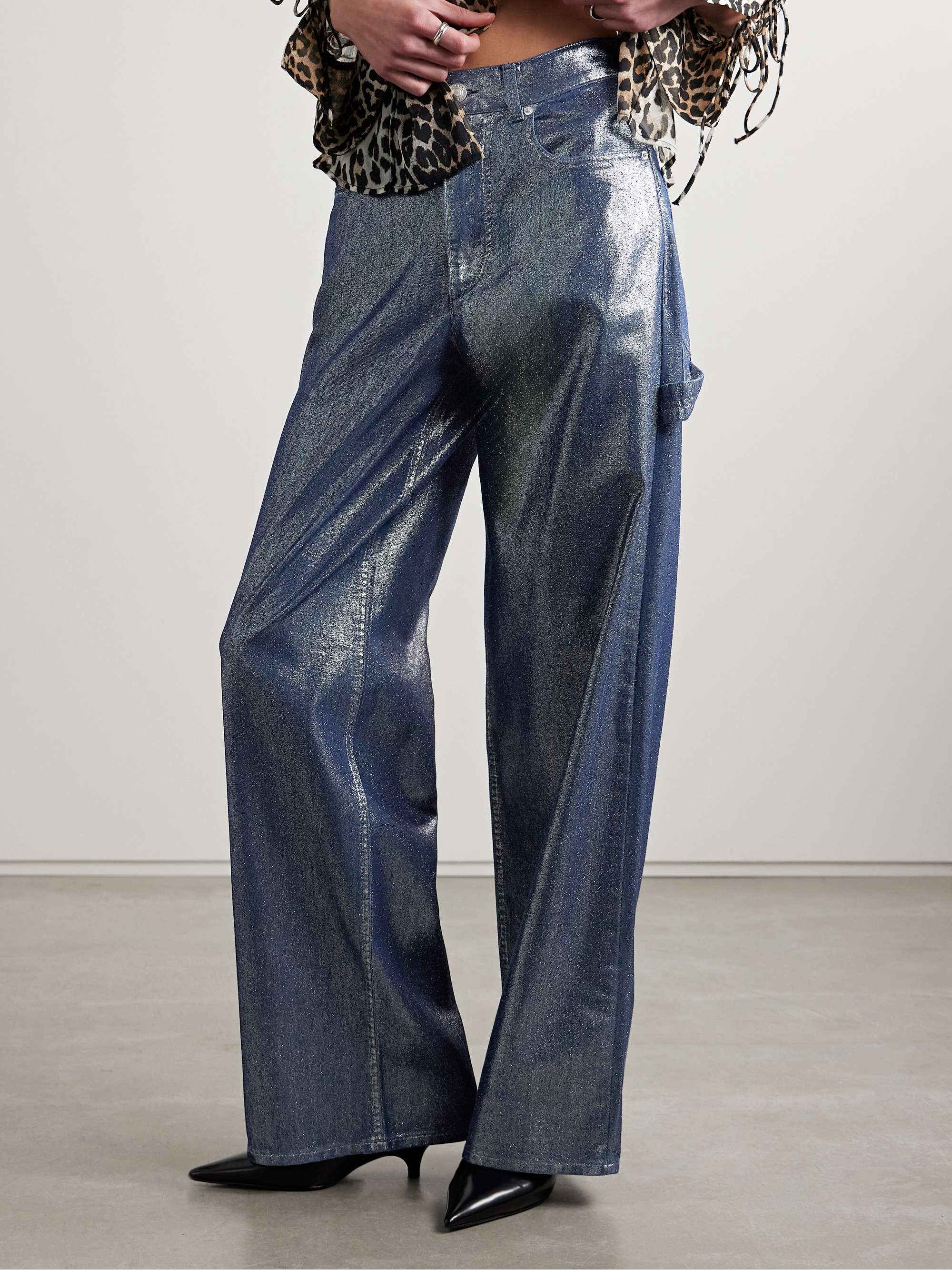 Cover metallic high-rise wide-leg cargo jeans view