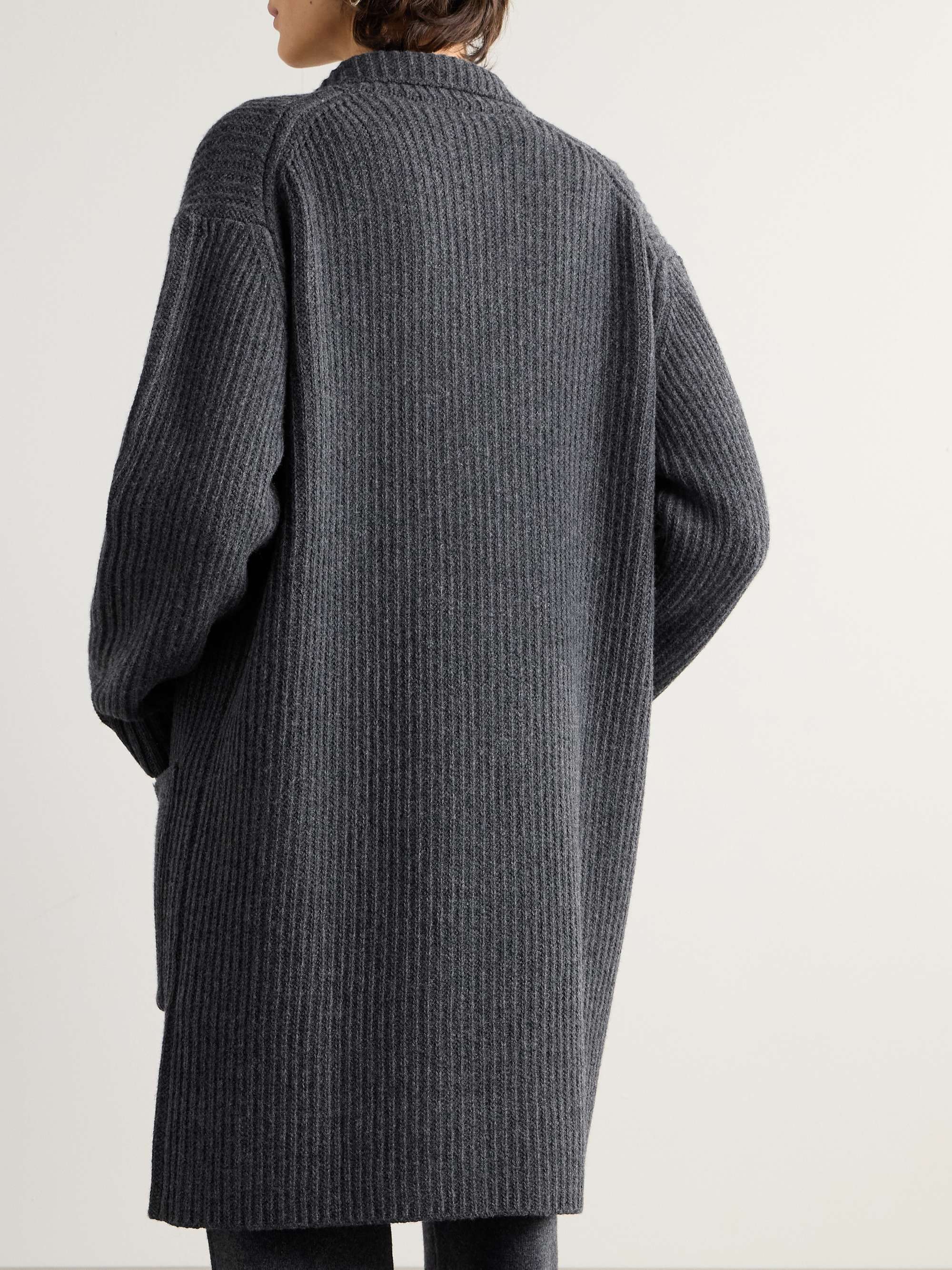 Double-breasted ribbed wool cardigan view