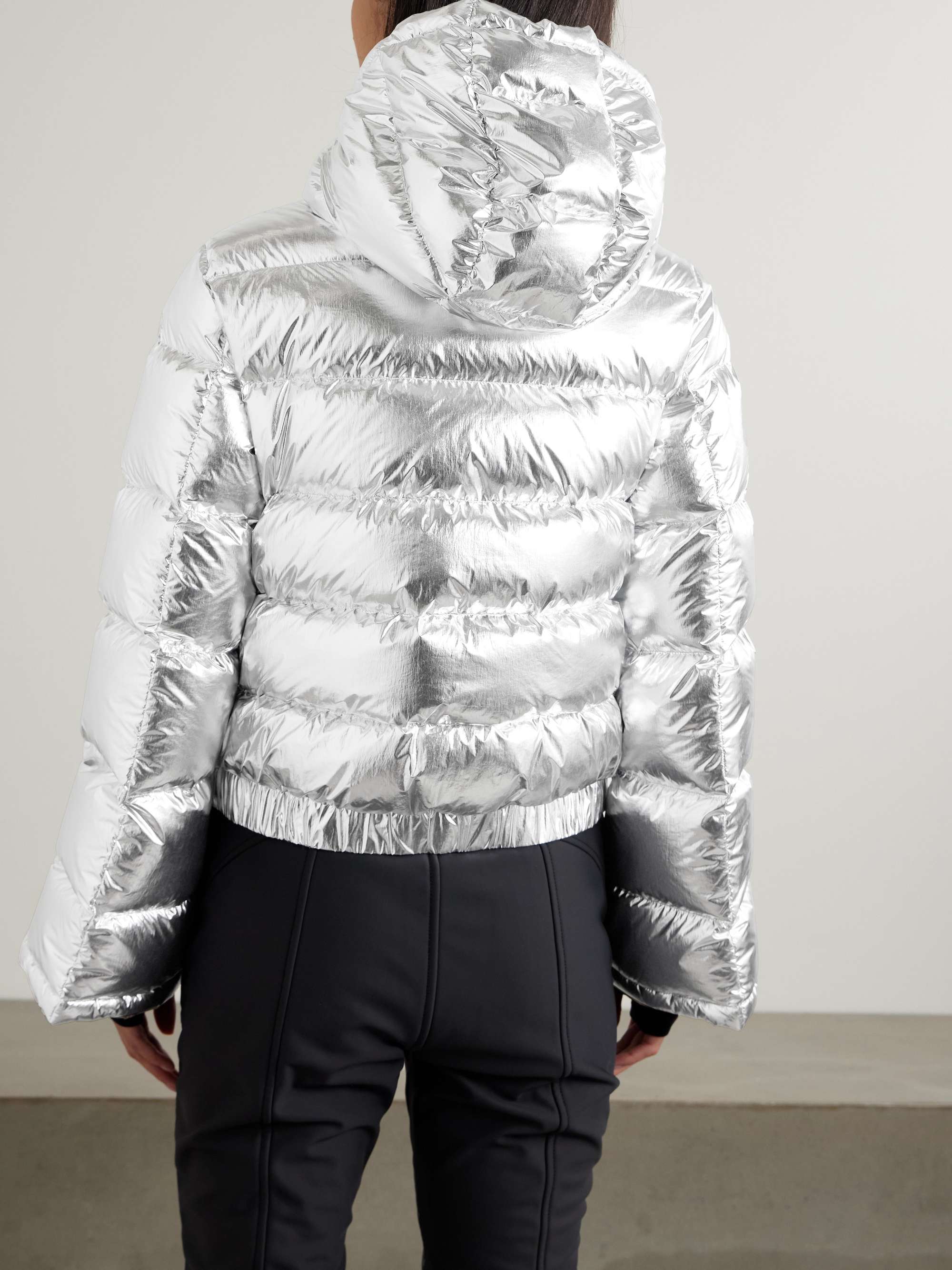 Hooded metallic down ski jacket view