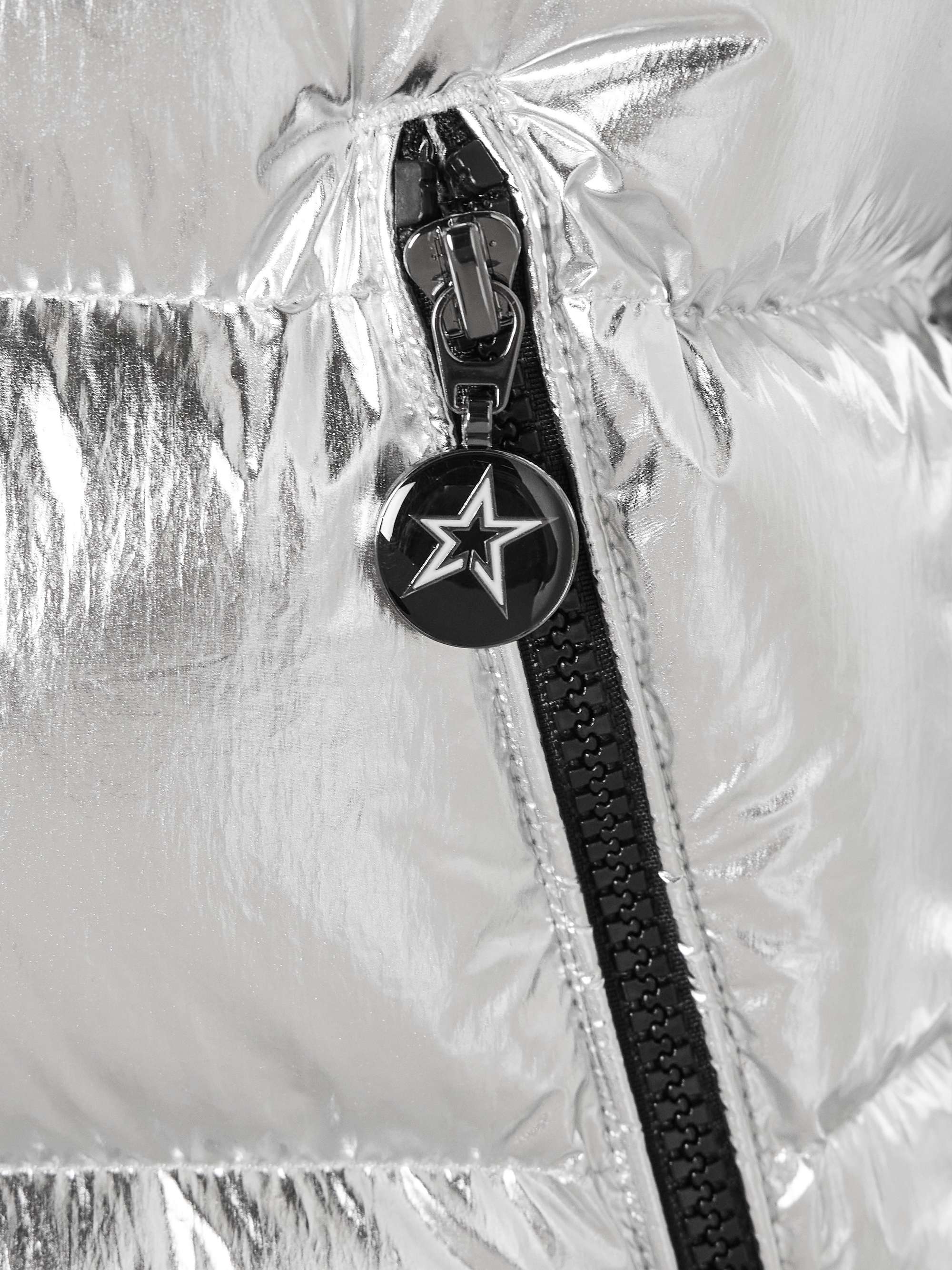 Hooded metallic down ski jacket view