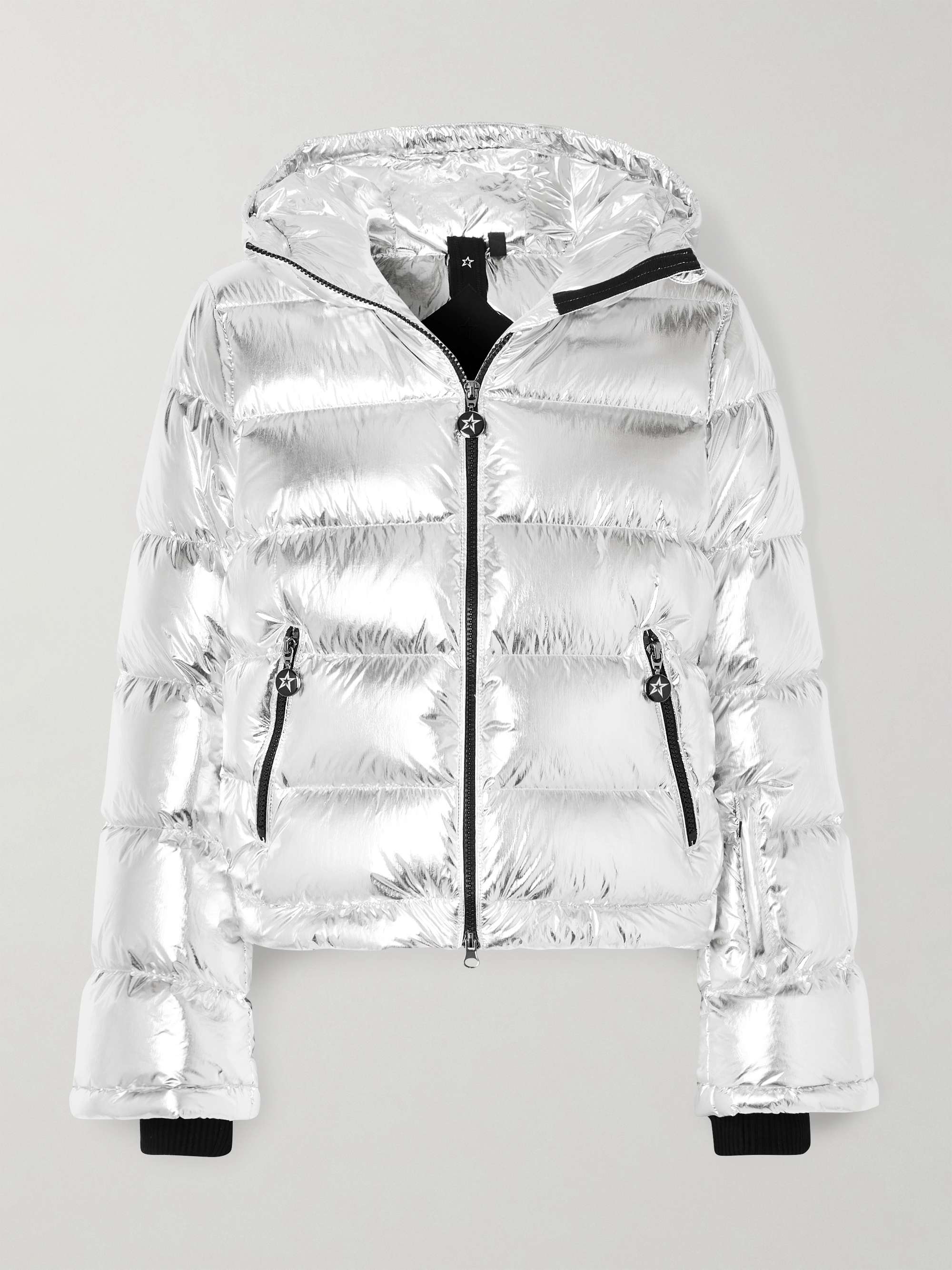Hooded metallic down ski jacket view
