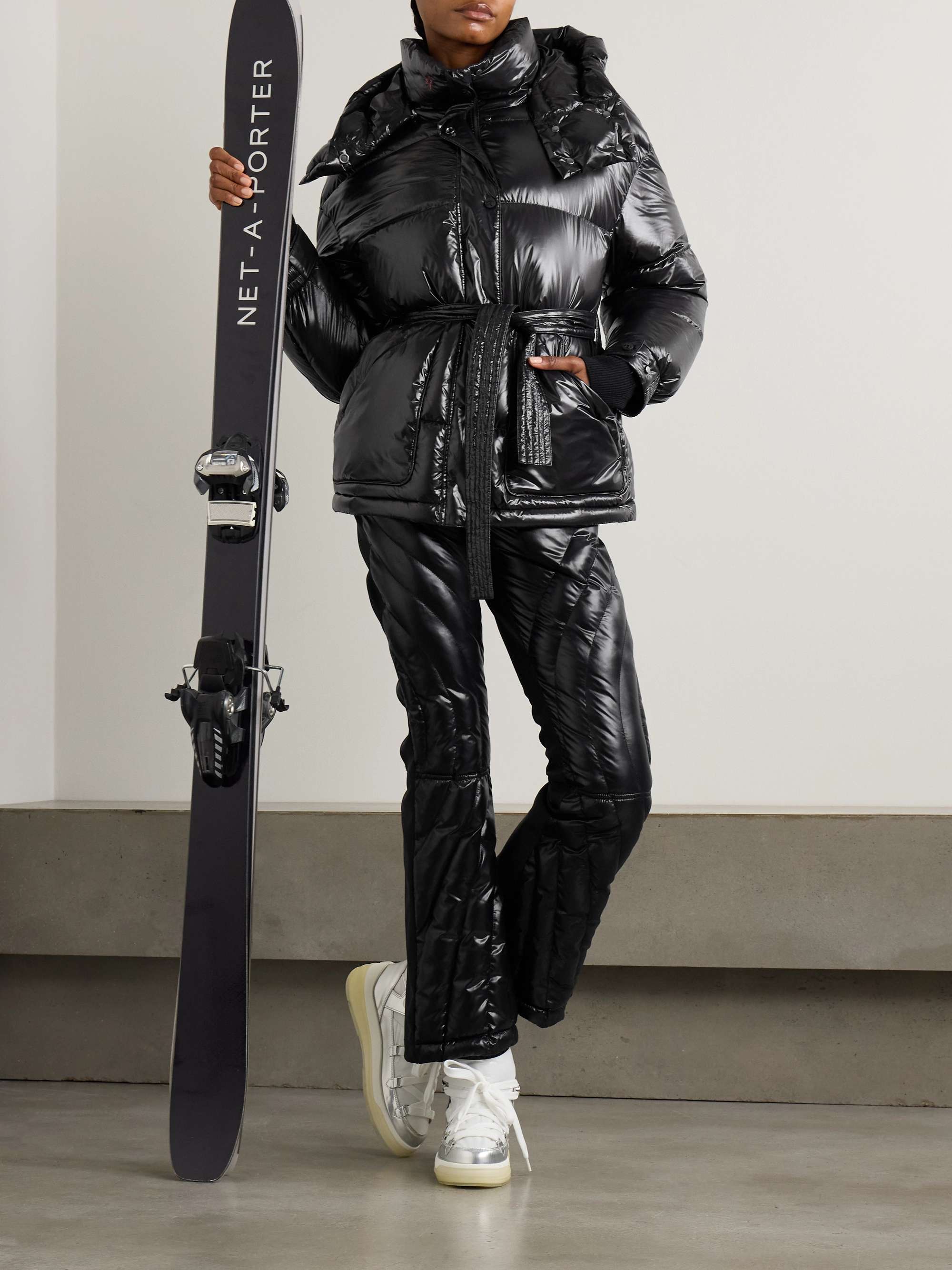 Maya hooded belted quilted glossed-shell down ski jacket view