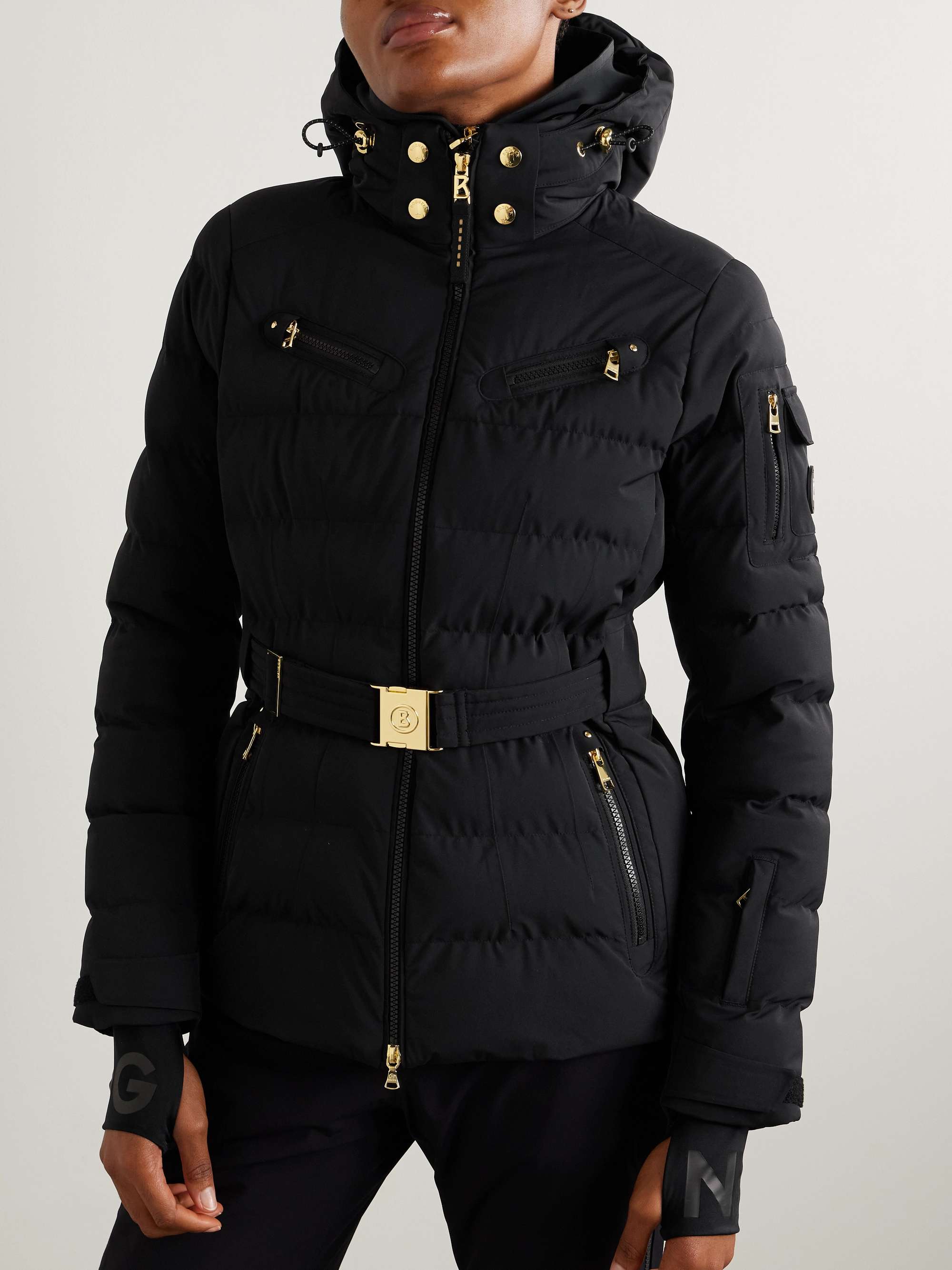 Ellya hooded belted quilted ski jacket view