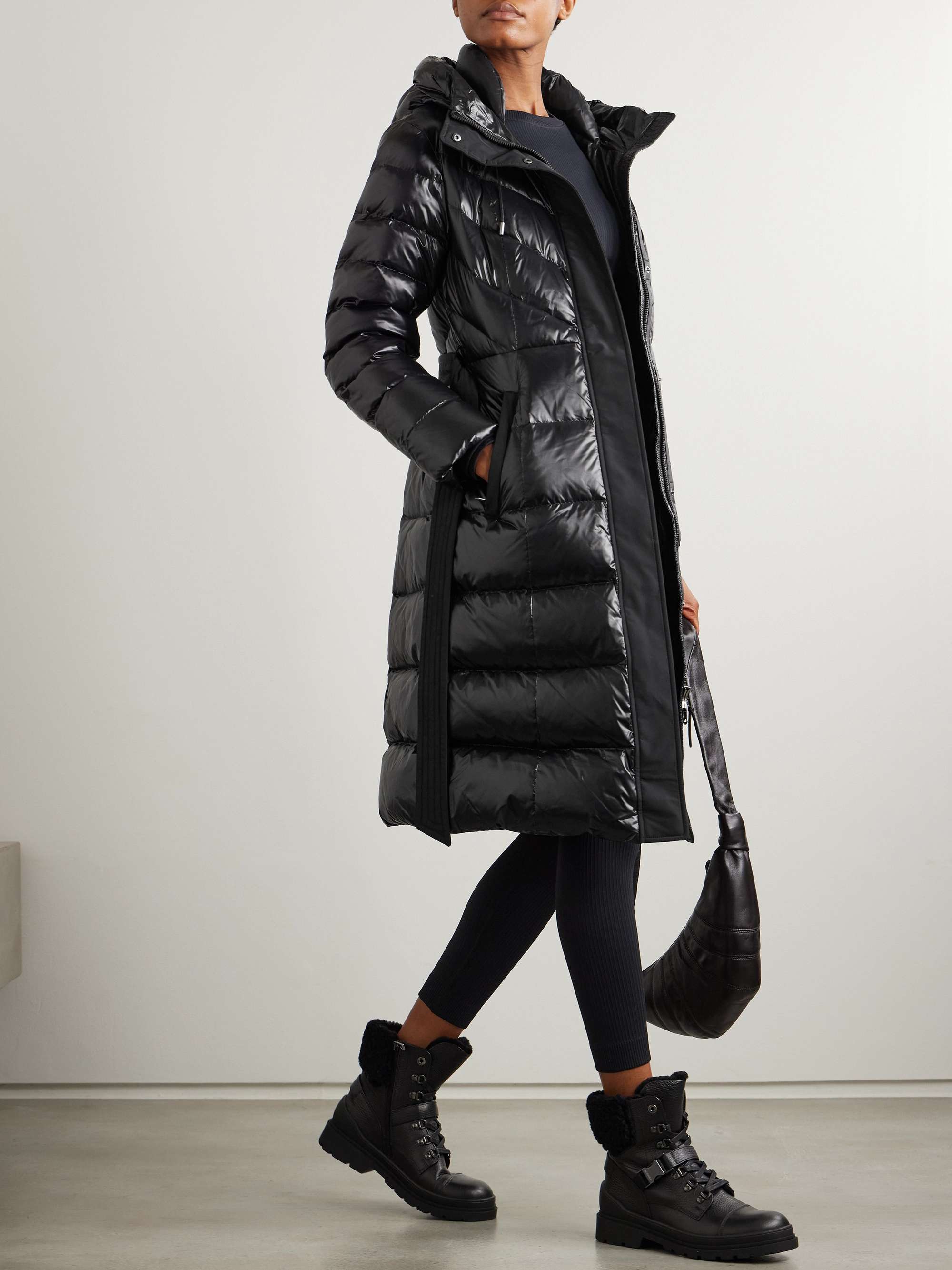 Coralia belted quilted glossed recycled-shell down coat view