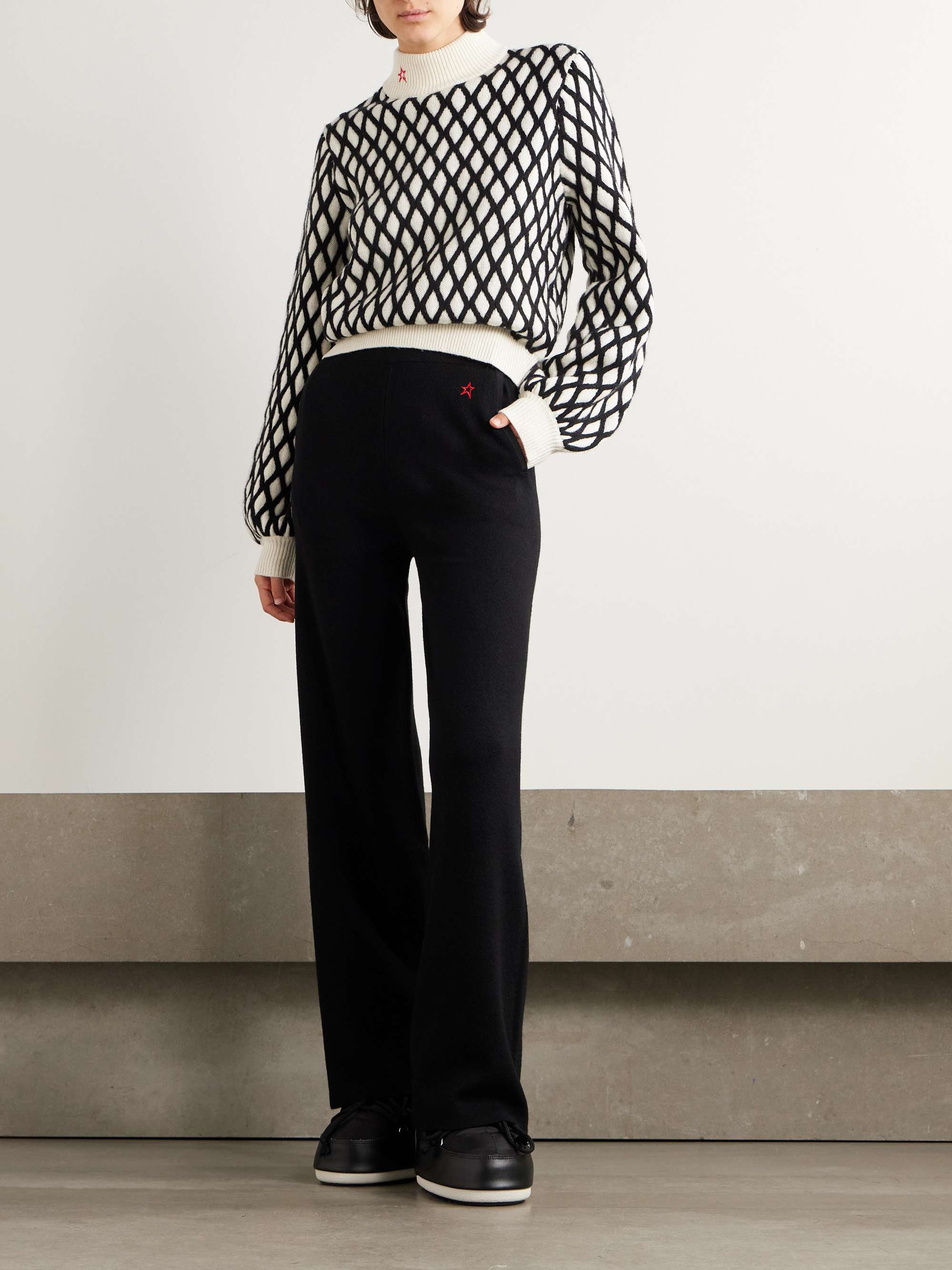 Embroidered knitted wool wide-leg pants view