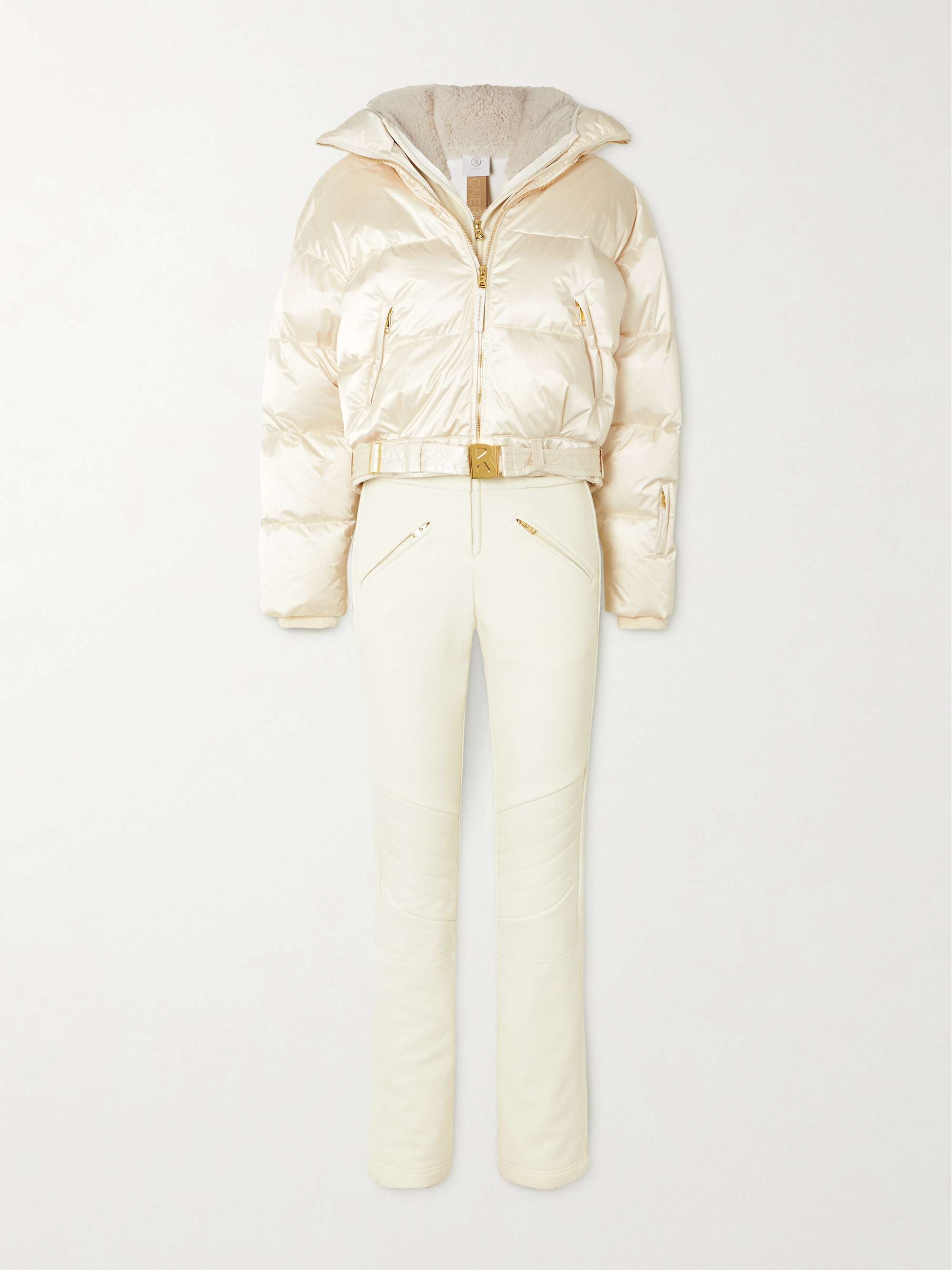 Aya hooded belted quilted recycled down ski suit view