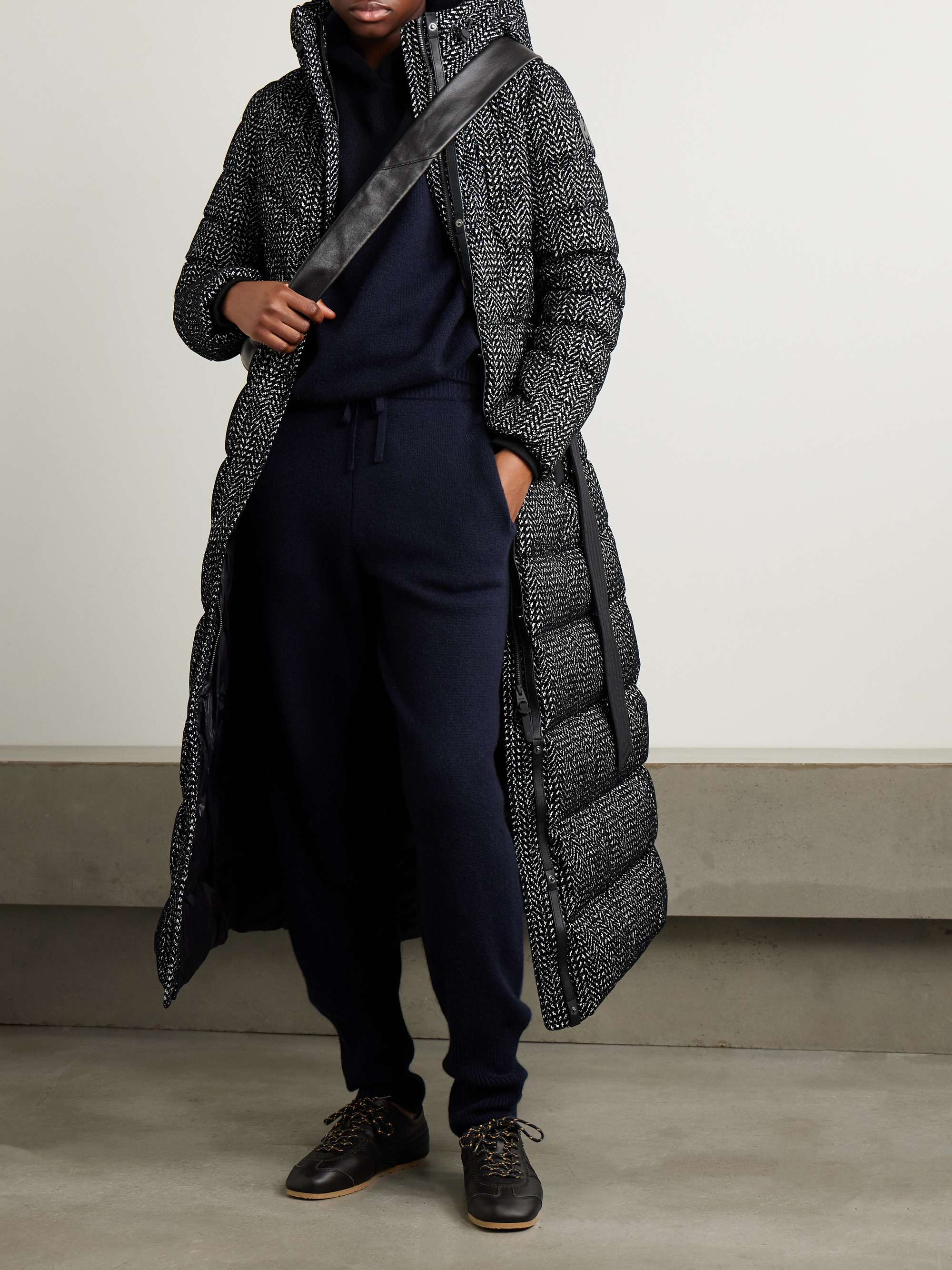 Calina-FLP hooded belted flocked quilted shell down coat view