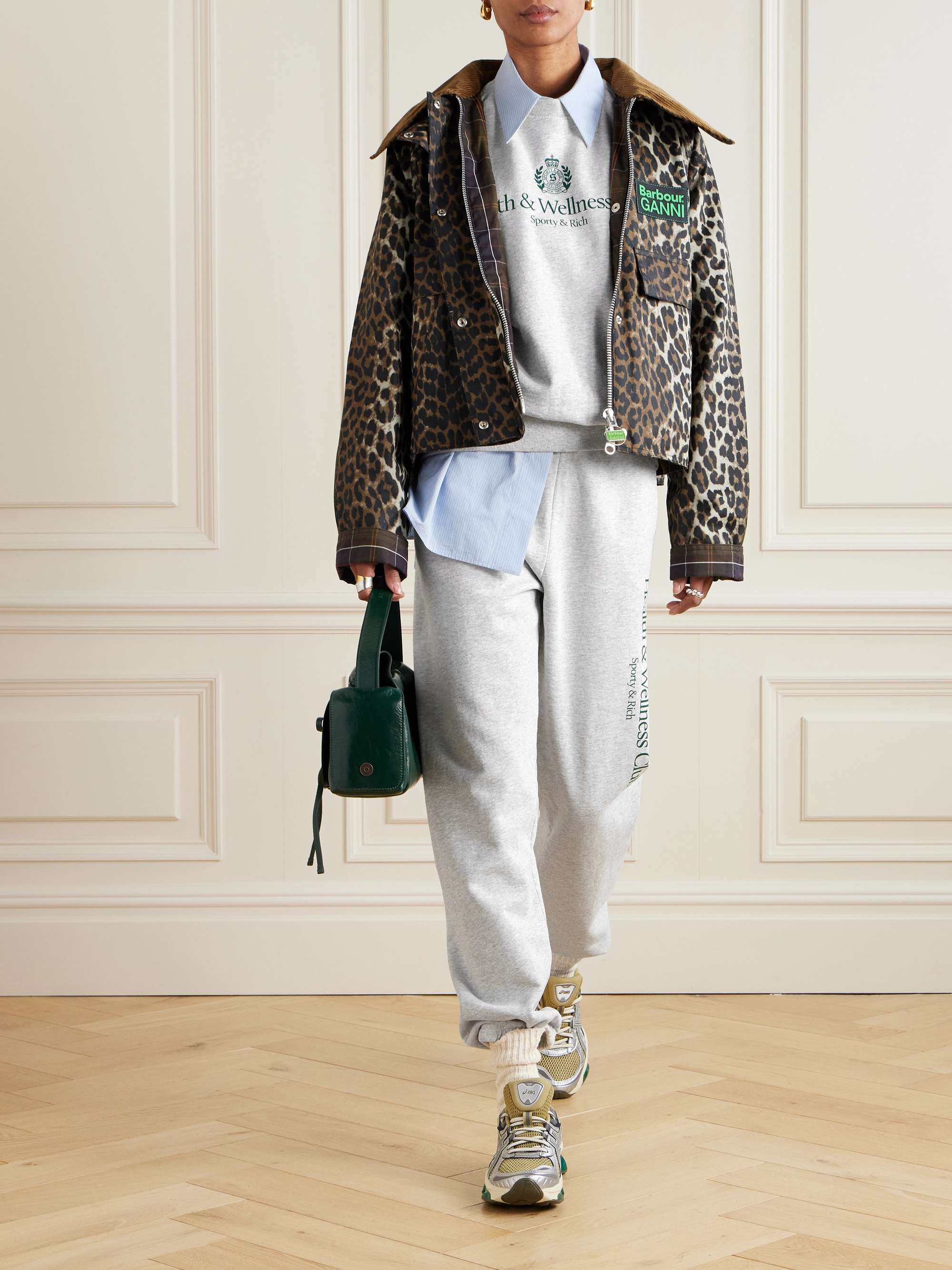 Printed cotton-blend jersey tapered track pants view