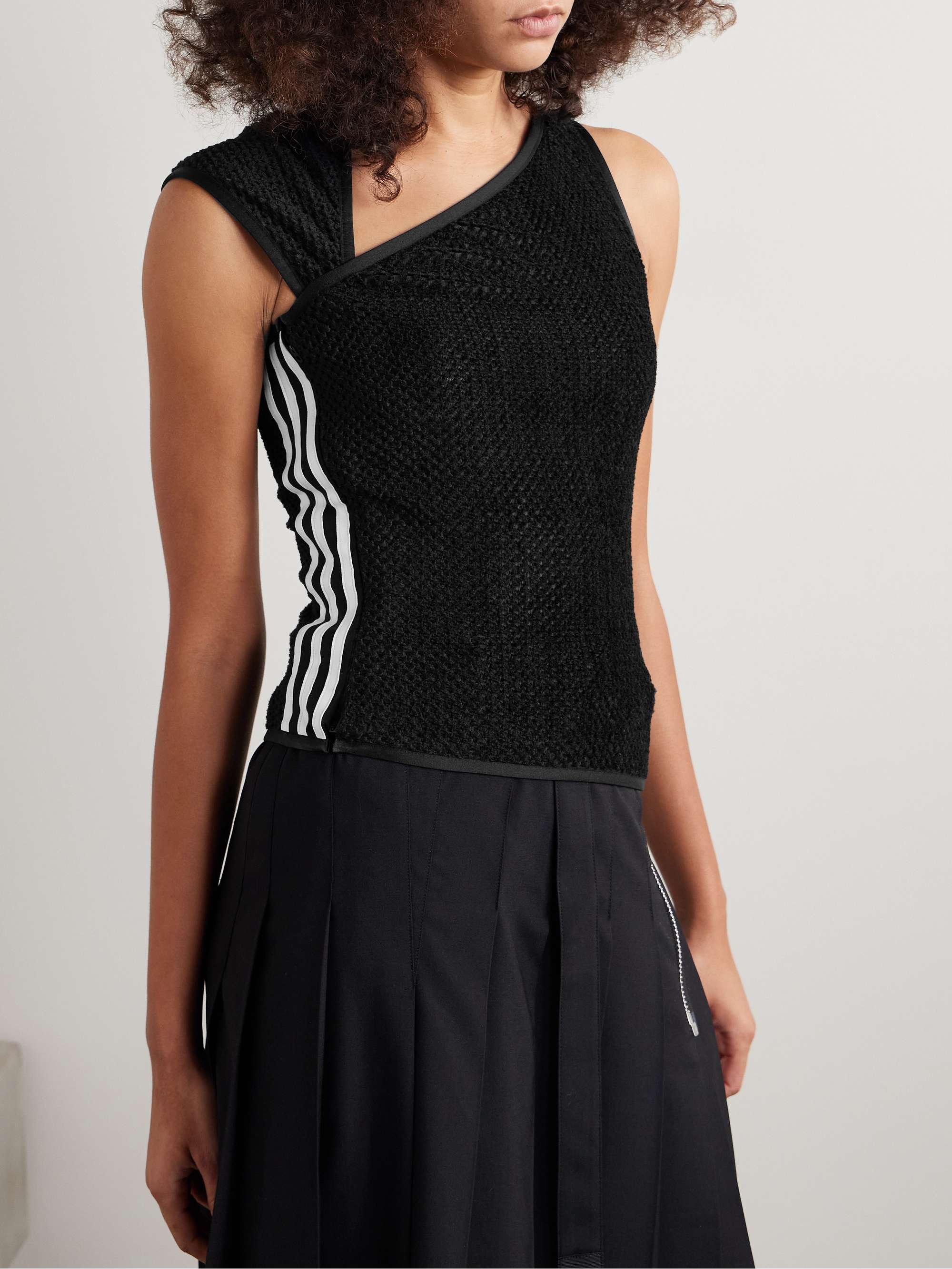 + Y-3 asymmetric striped stretch jersey-trimmed brushed recycled-mesh tank view