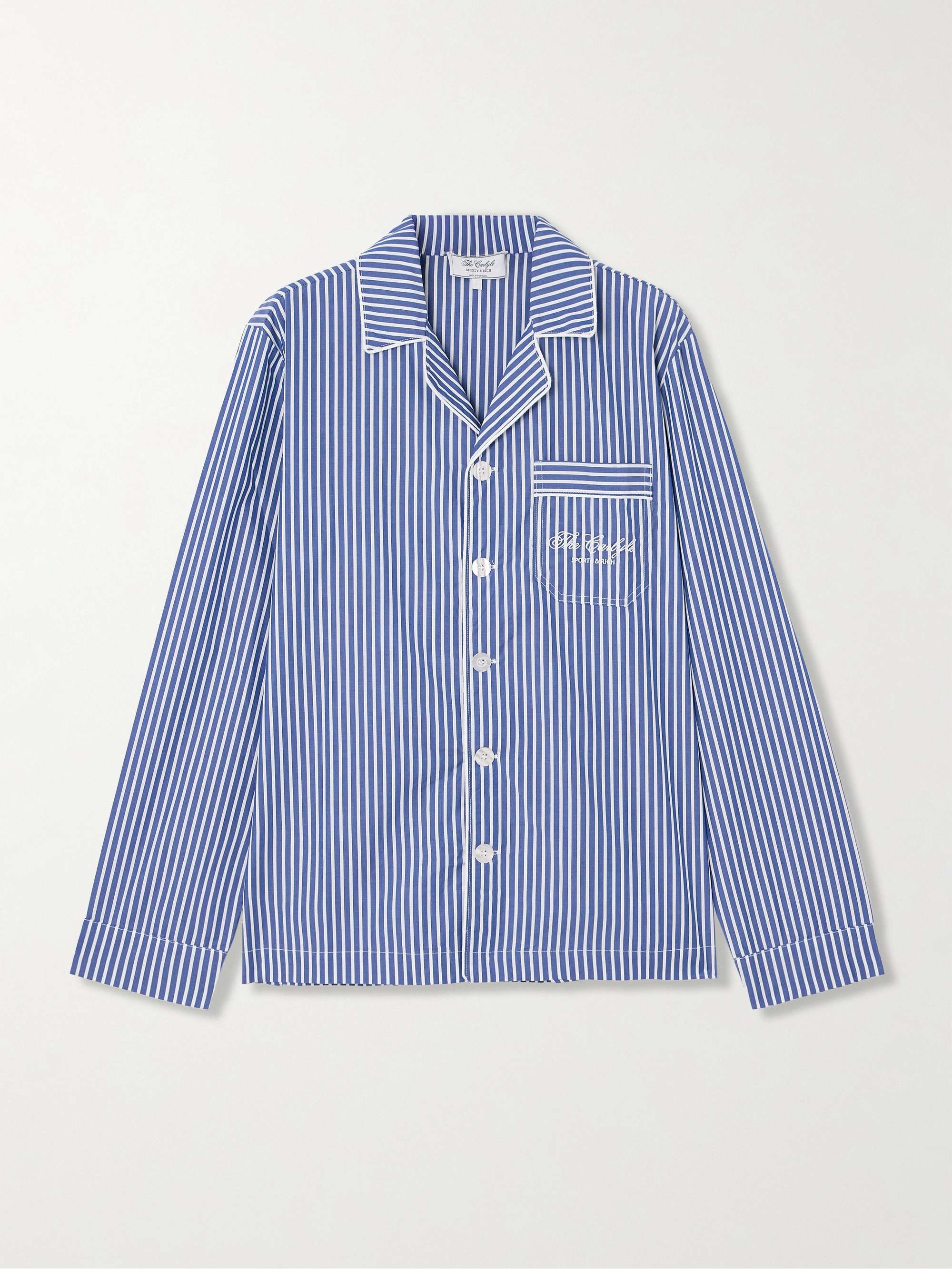 + The Carlyle embroidered striped cotton-poplin shirt view