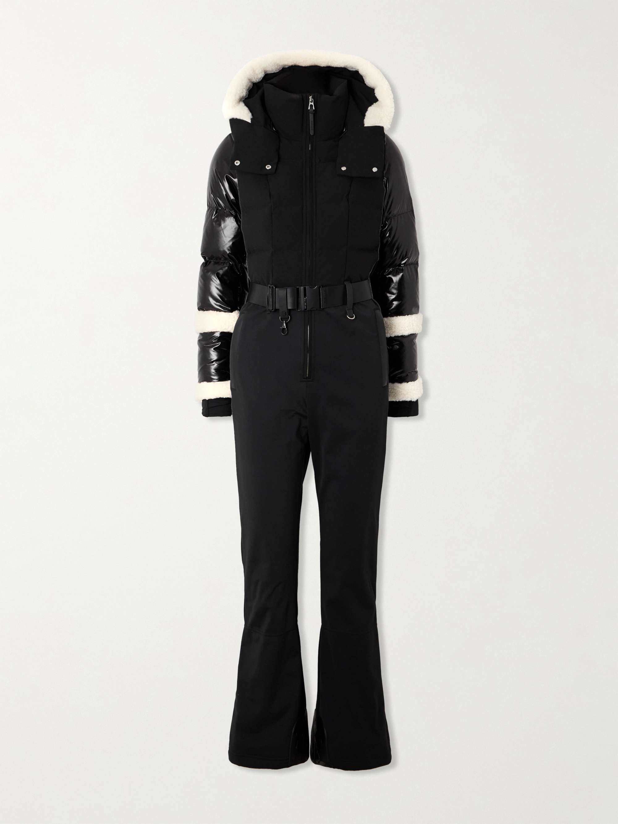 Carmen belted fleece-trimmed quilted shell hooded down ski suit view