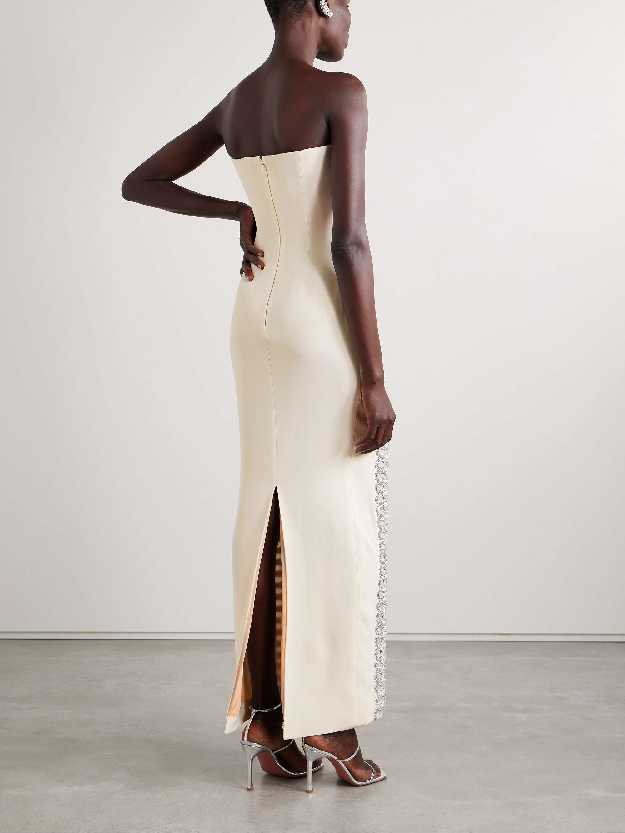 Strapless draped crystal-embellished faille gown view