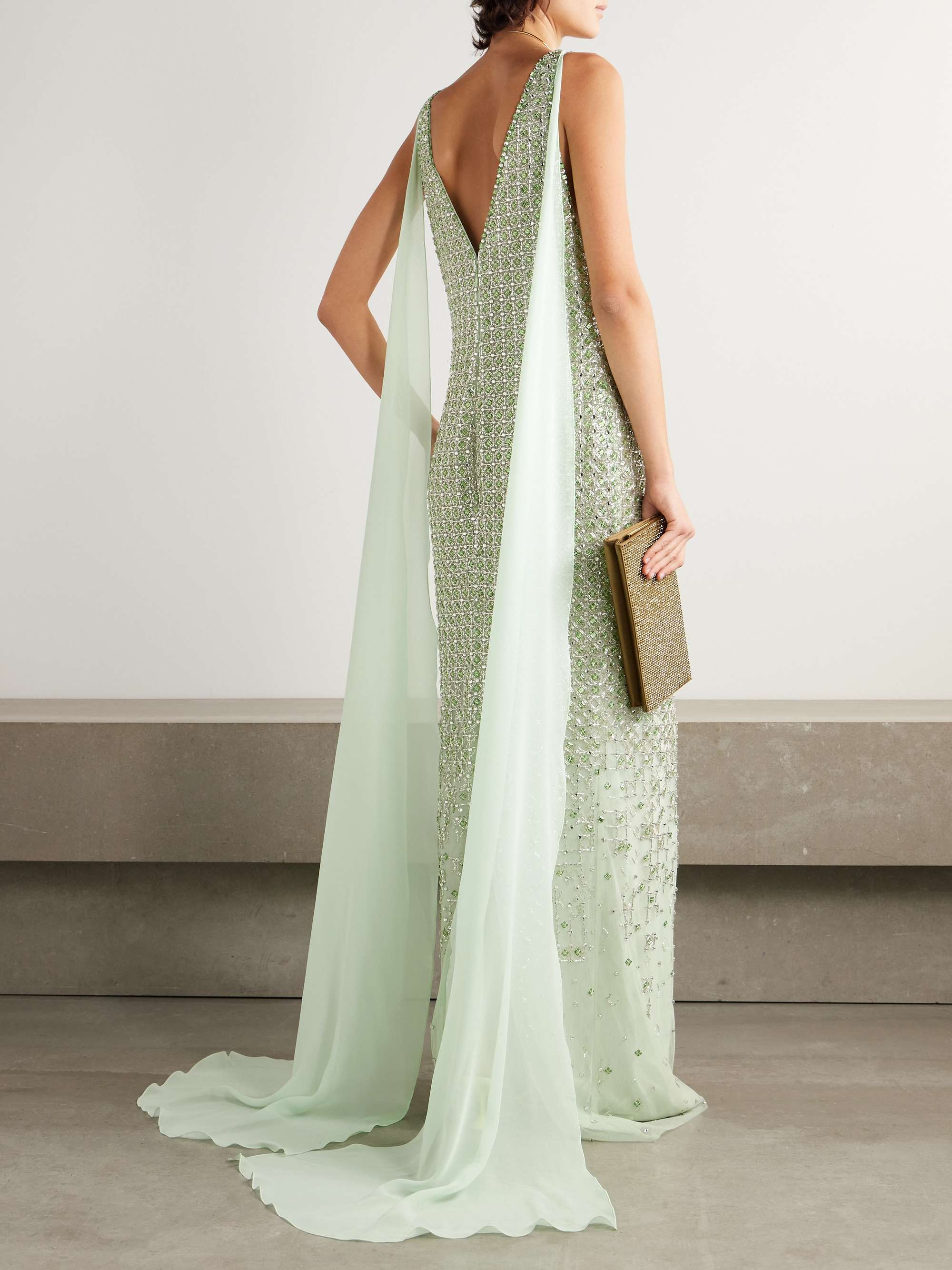 Crystal-embellished georgette-trimmed tulle gown view