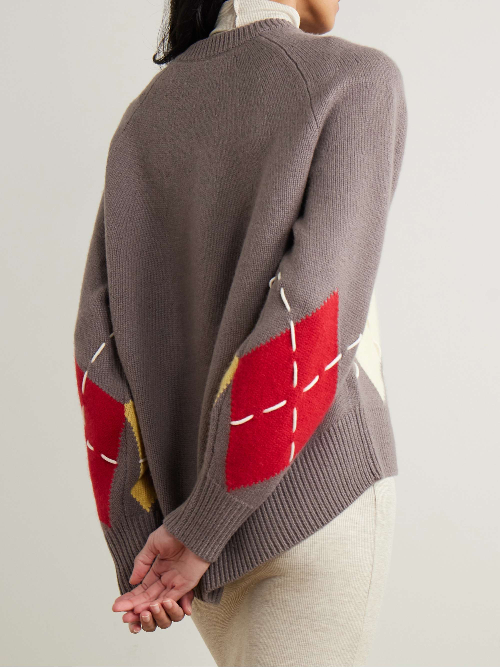 Sloane embroidered argyle cashmere sweater view