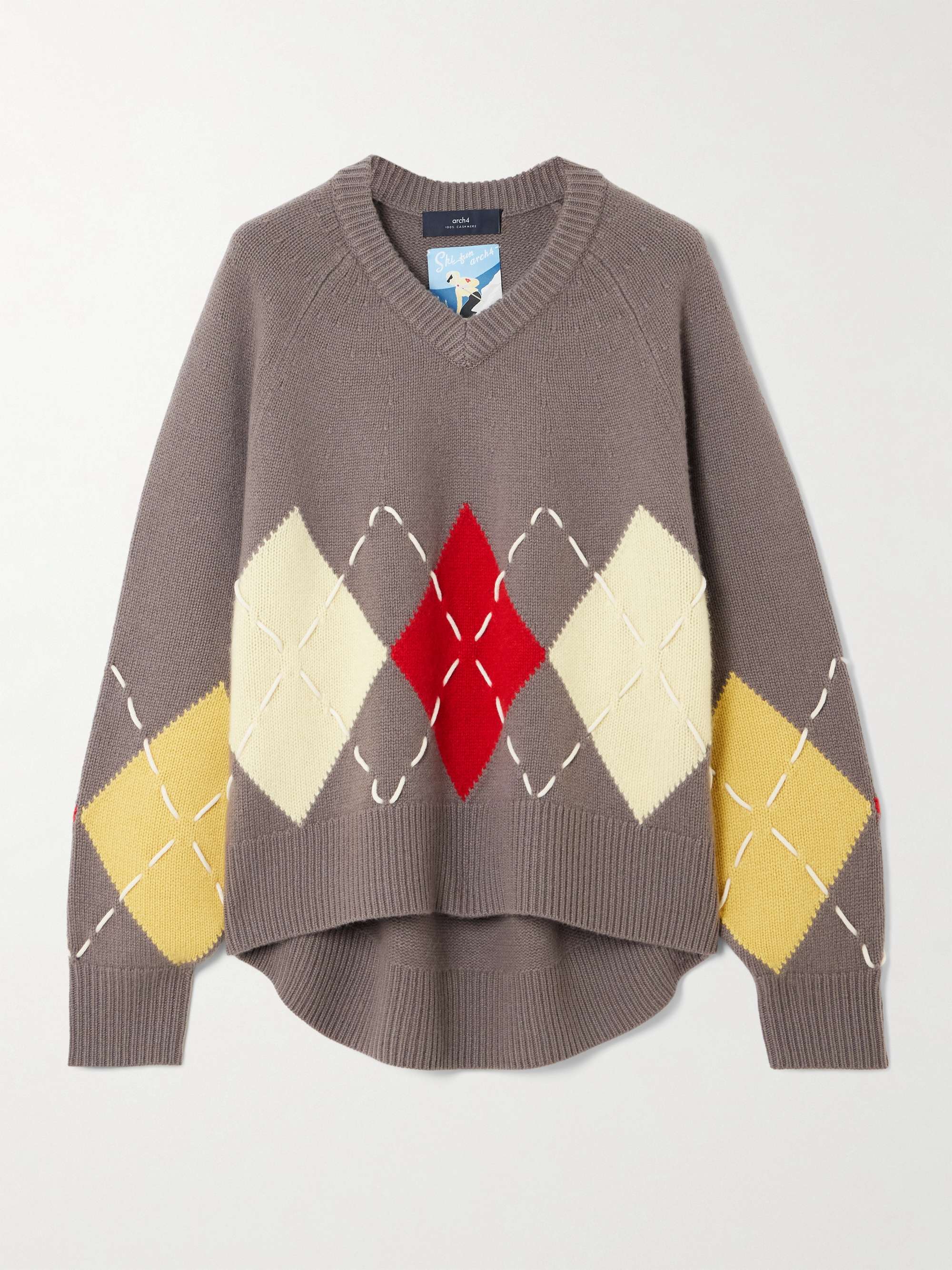 Sloane embroidered argyle cashmere sweater view
