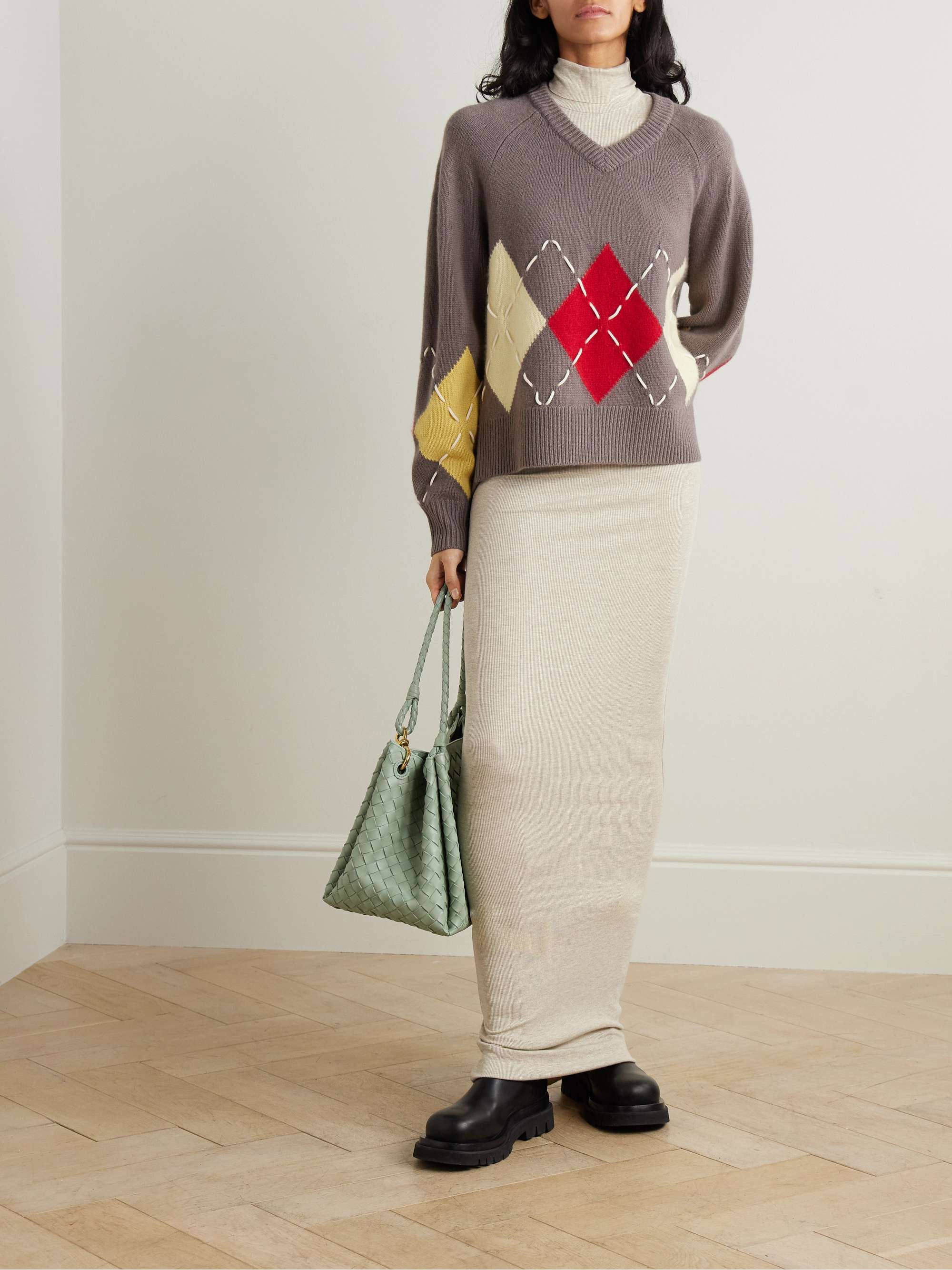 Sloane embroidered argyle cashmere sweater view