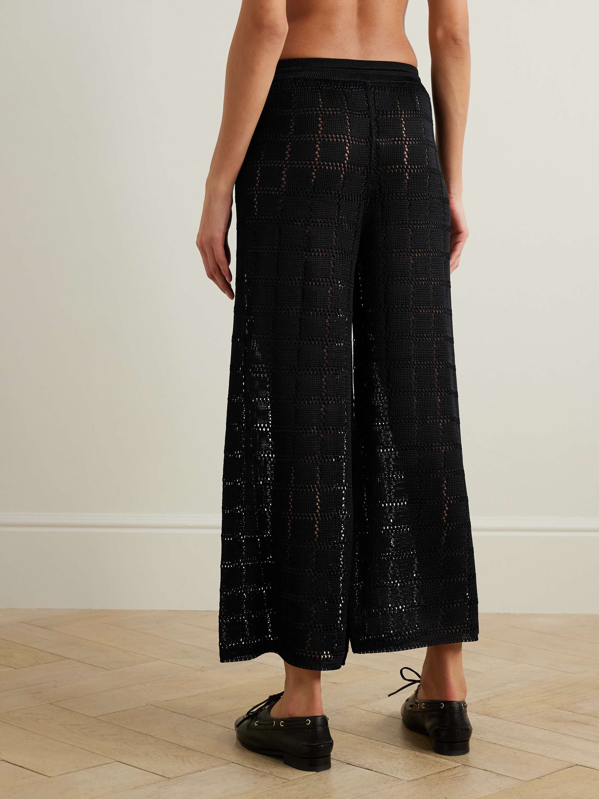 Pointelle-knit wide-leg pants view