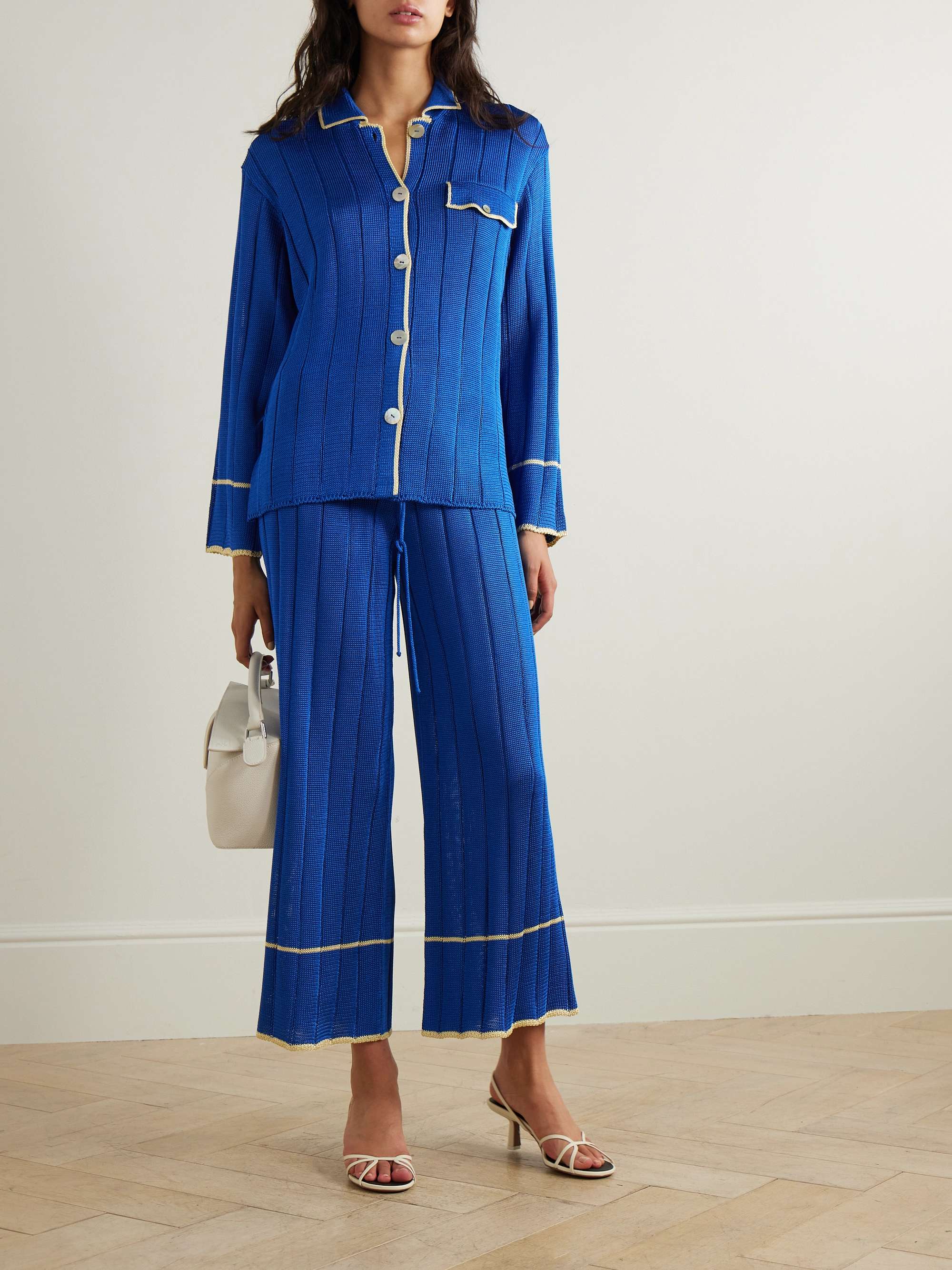 Ribbed-knit wide-leg pants view