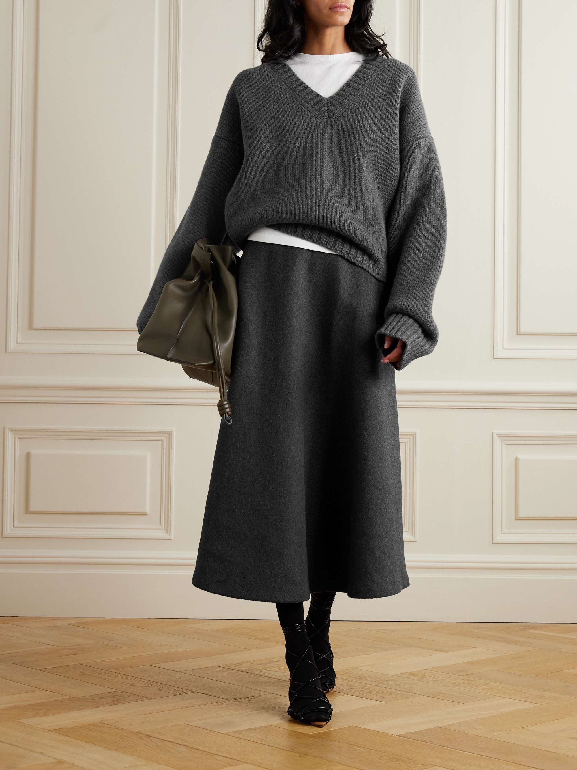 Recycled wool-blend felt midi skirt view