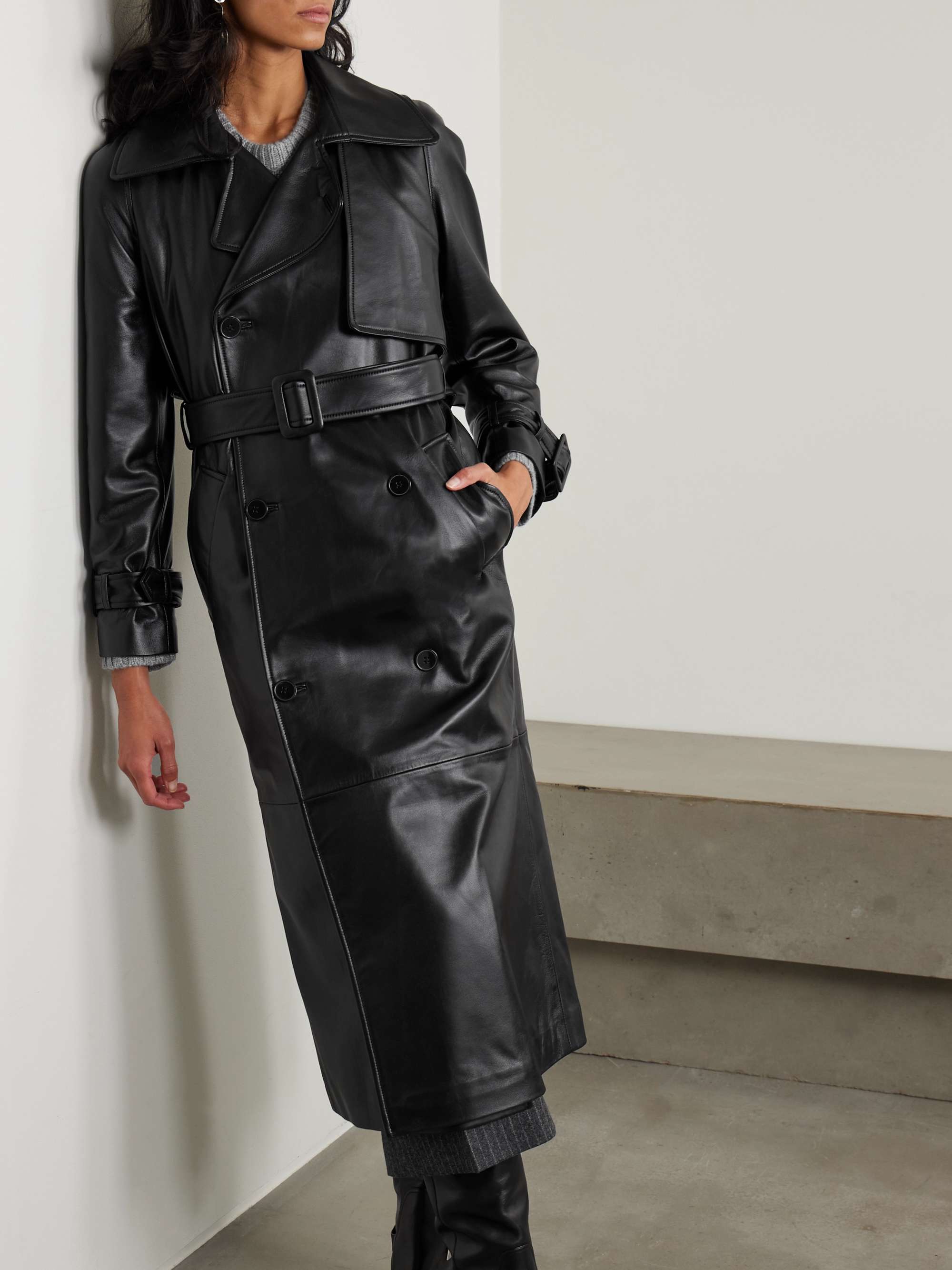 Henri belted leather trench coat view