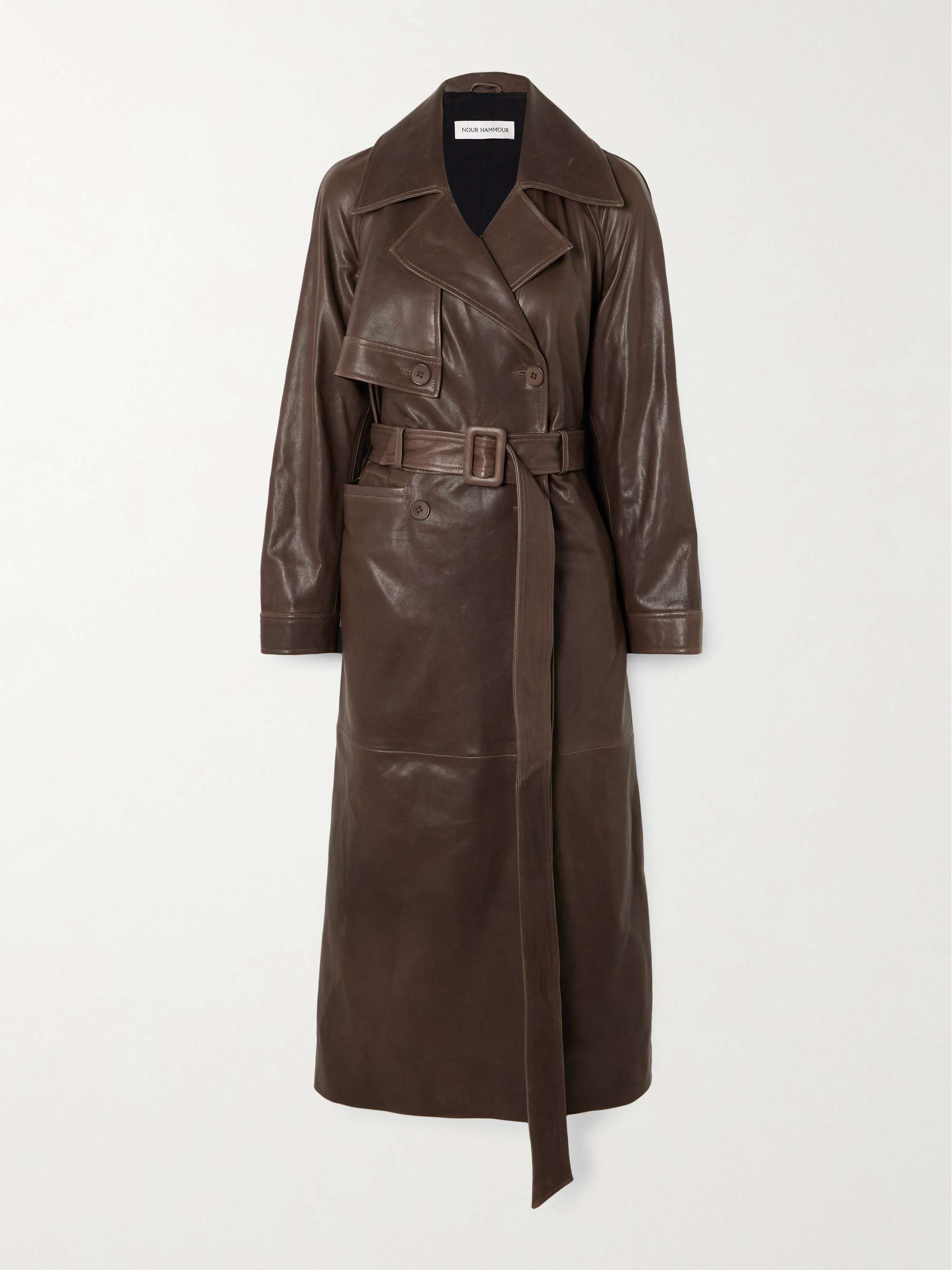 Valetta double-breasted belted leather trench coat view