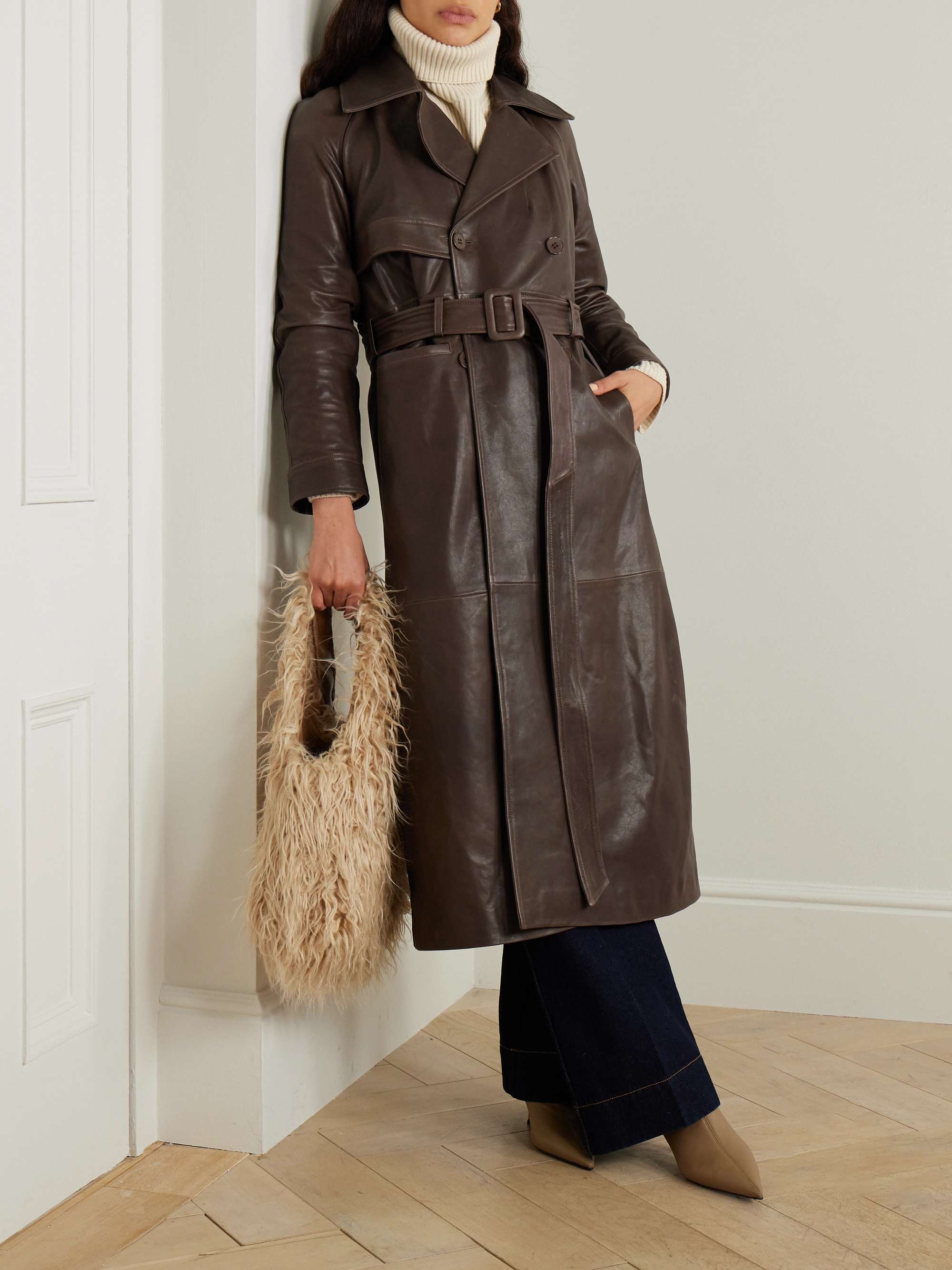 Valetta double-breasted belted leather trench coat view