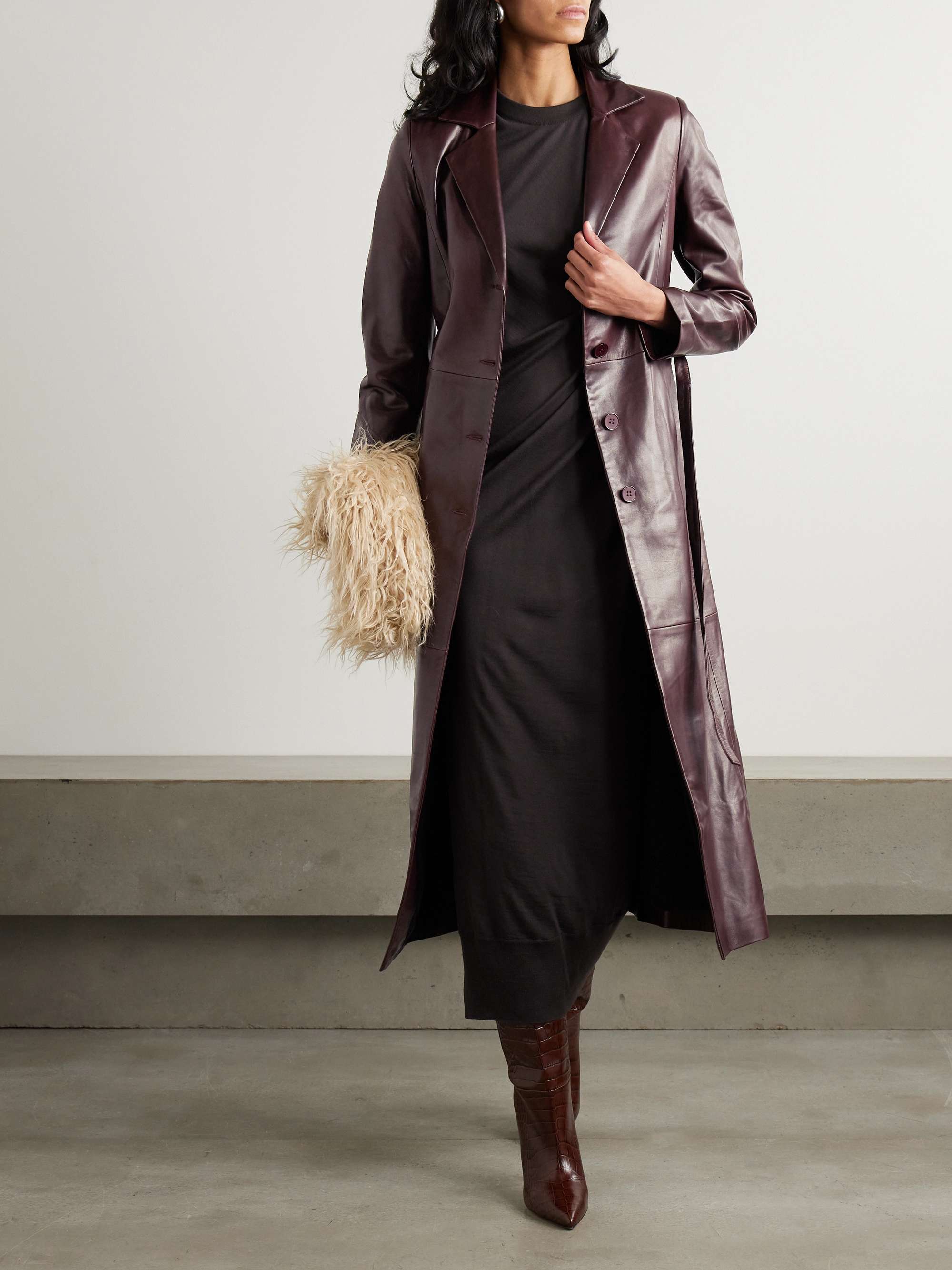 Tamara belted paneled leather coat view