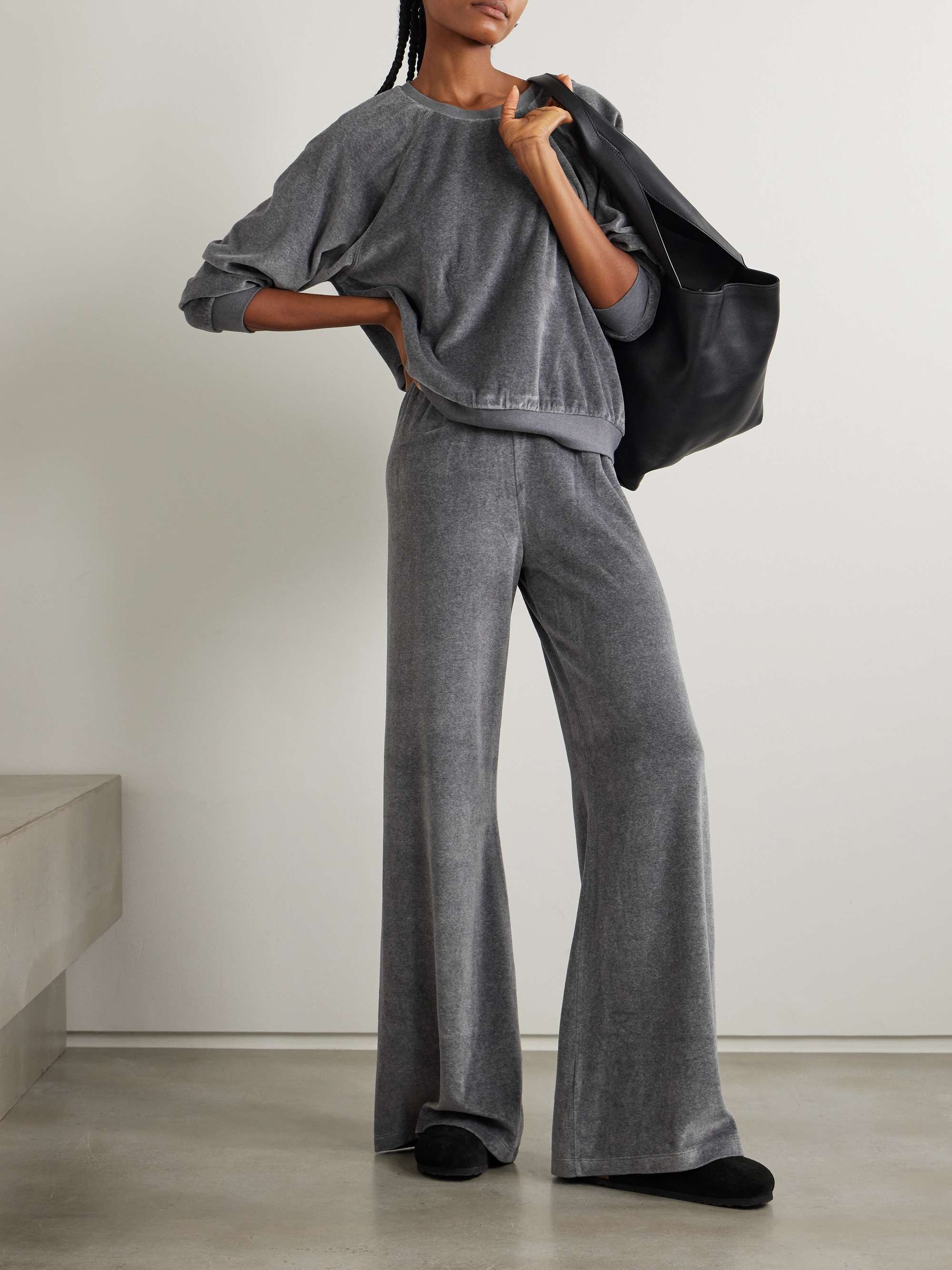 Zephyra cotton-blend velour wide-leg pants view
