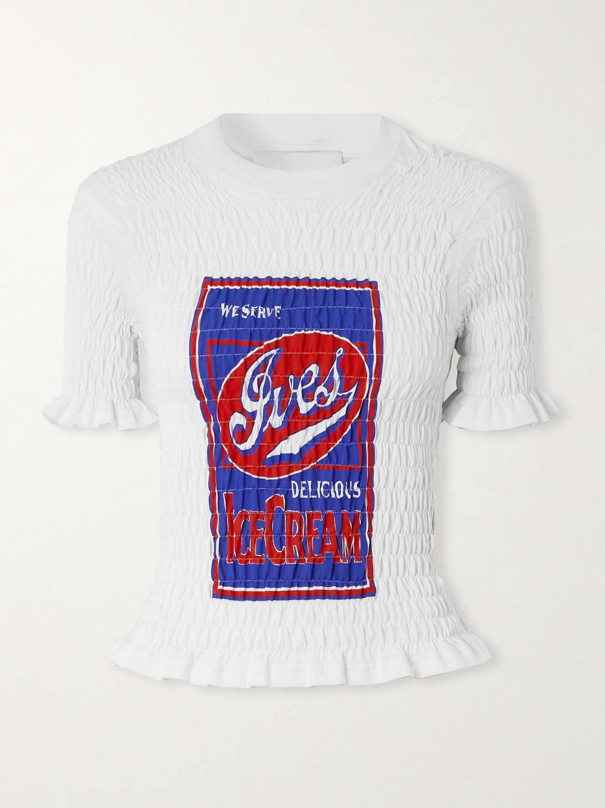 Cropped shirred printed cotton-poplin T-shirt view