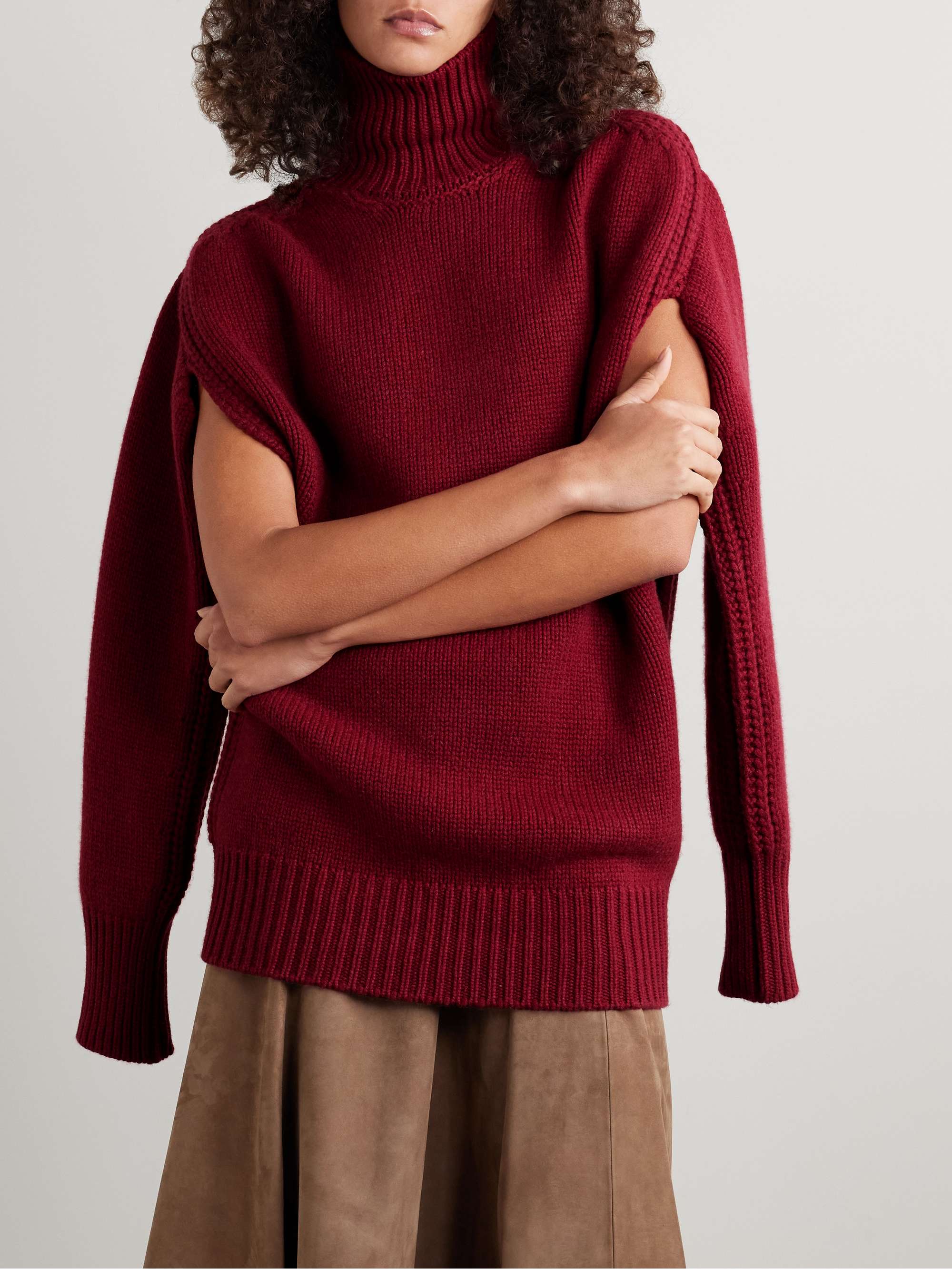 Convertible oversized cutout ribbed cashmere turtleneck mini dress view