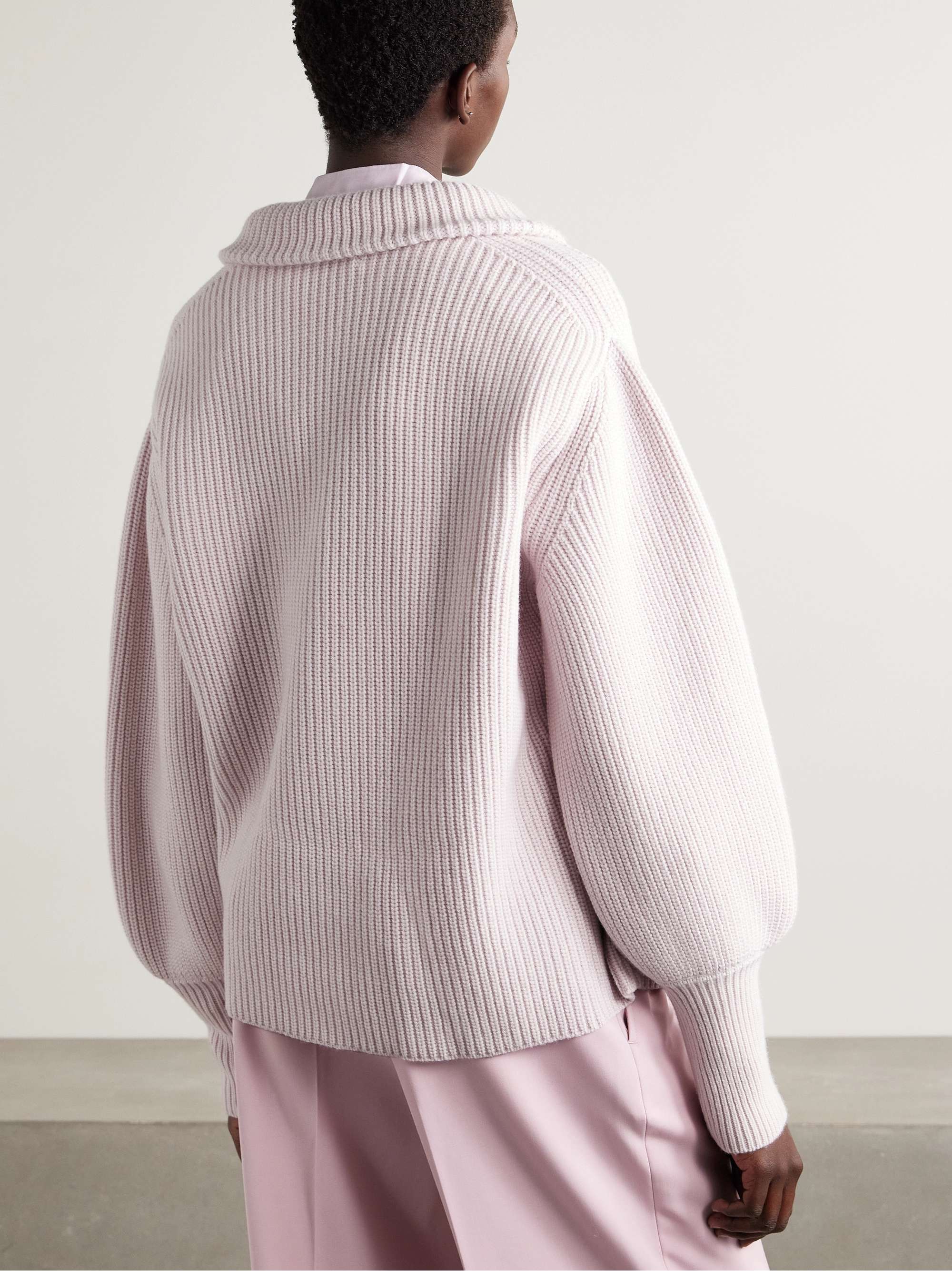 E.R. belted ribbed merino wool and cashmere-blend cardigan view