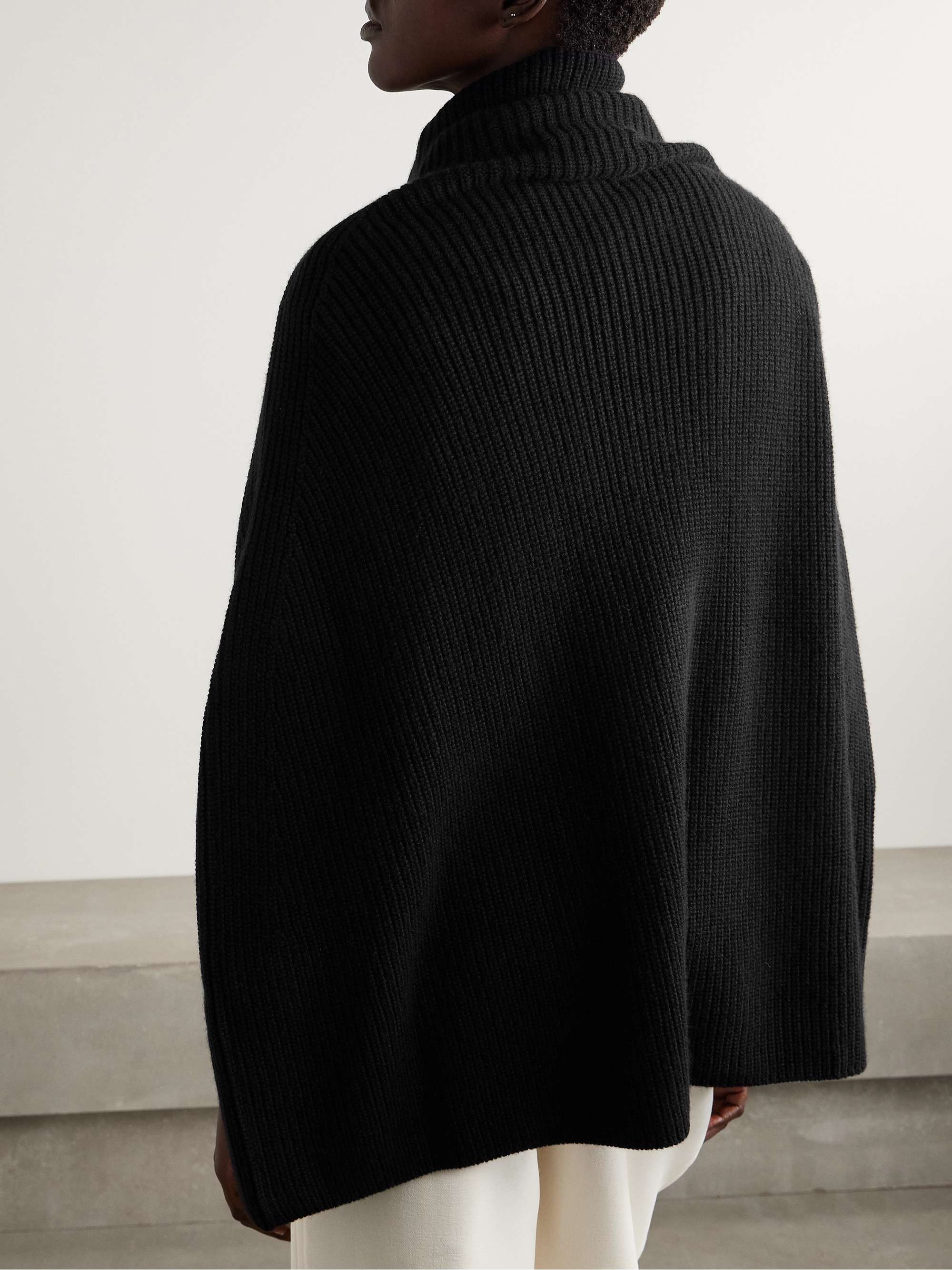 Marine ribbed cashmere cape view