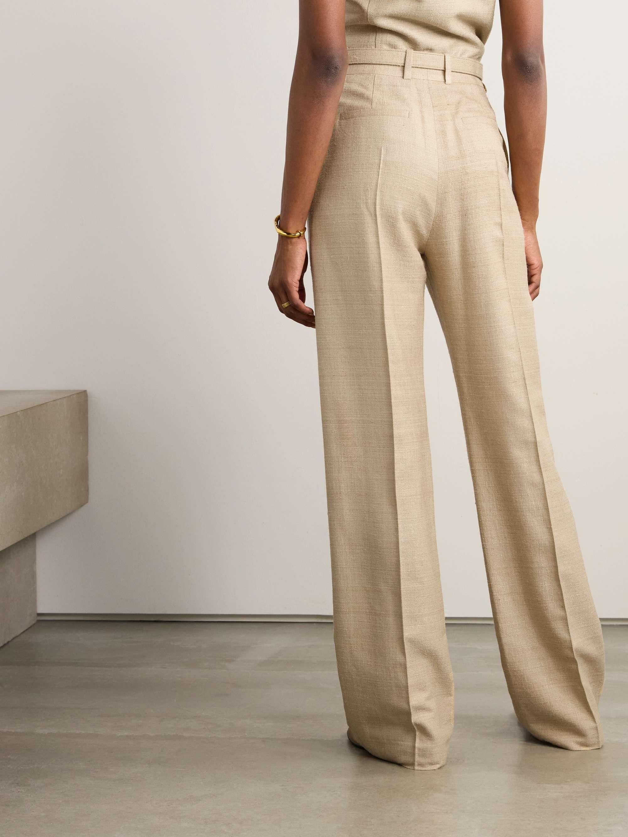 Edward belted pleated raw silk wide-leg pants view