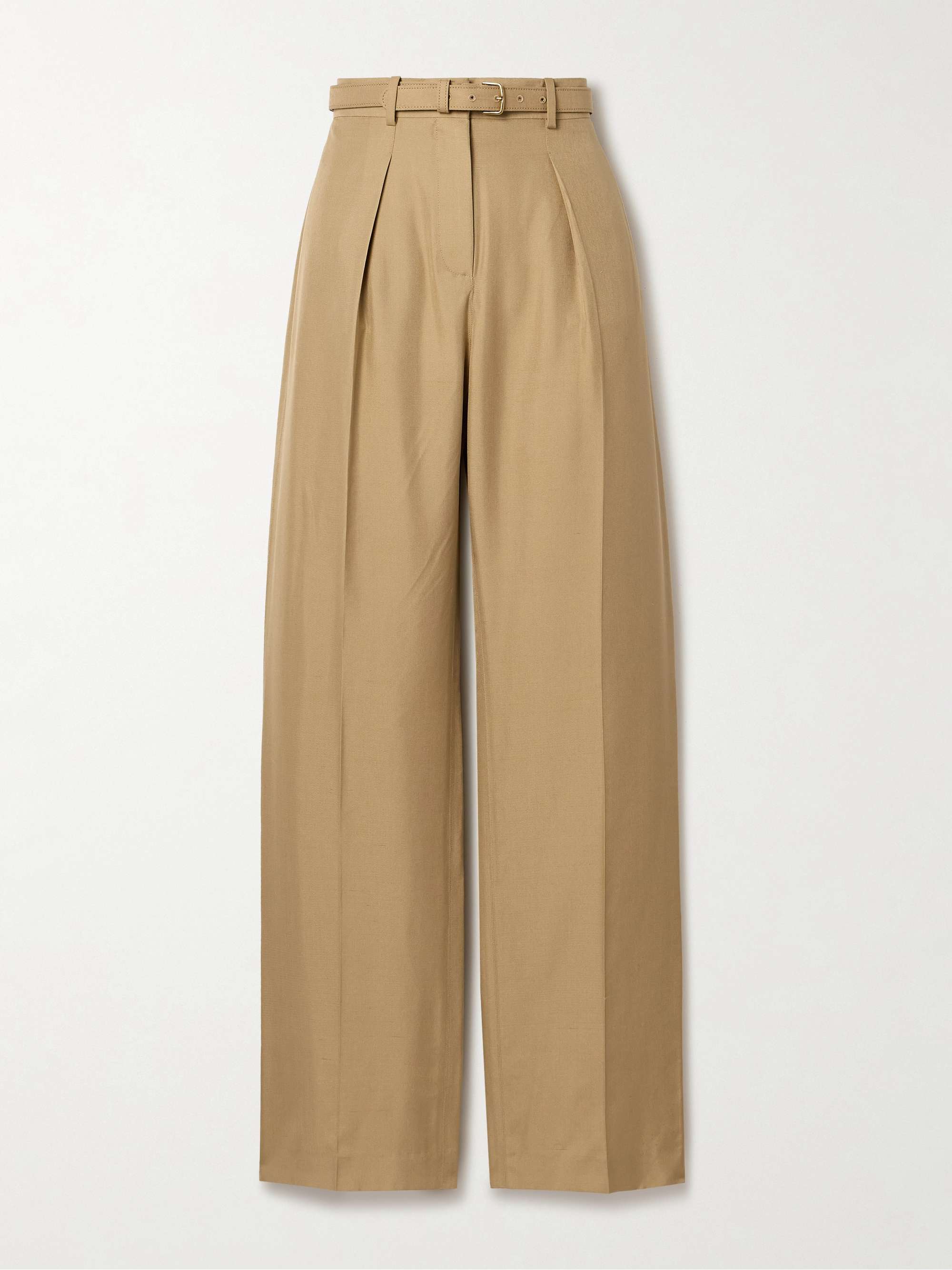 Edward belted pleated silk wide-leg pants view