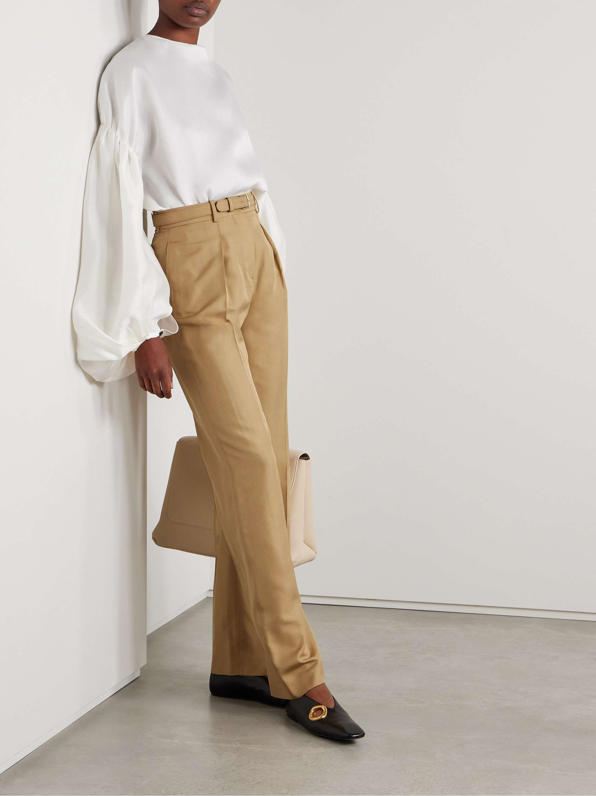 Edward belted pleated silk wide-leg pants view