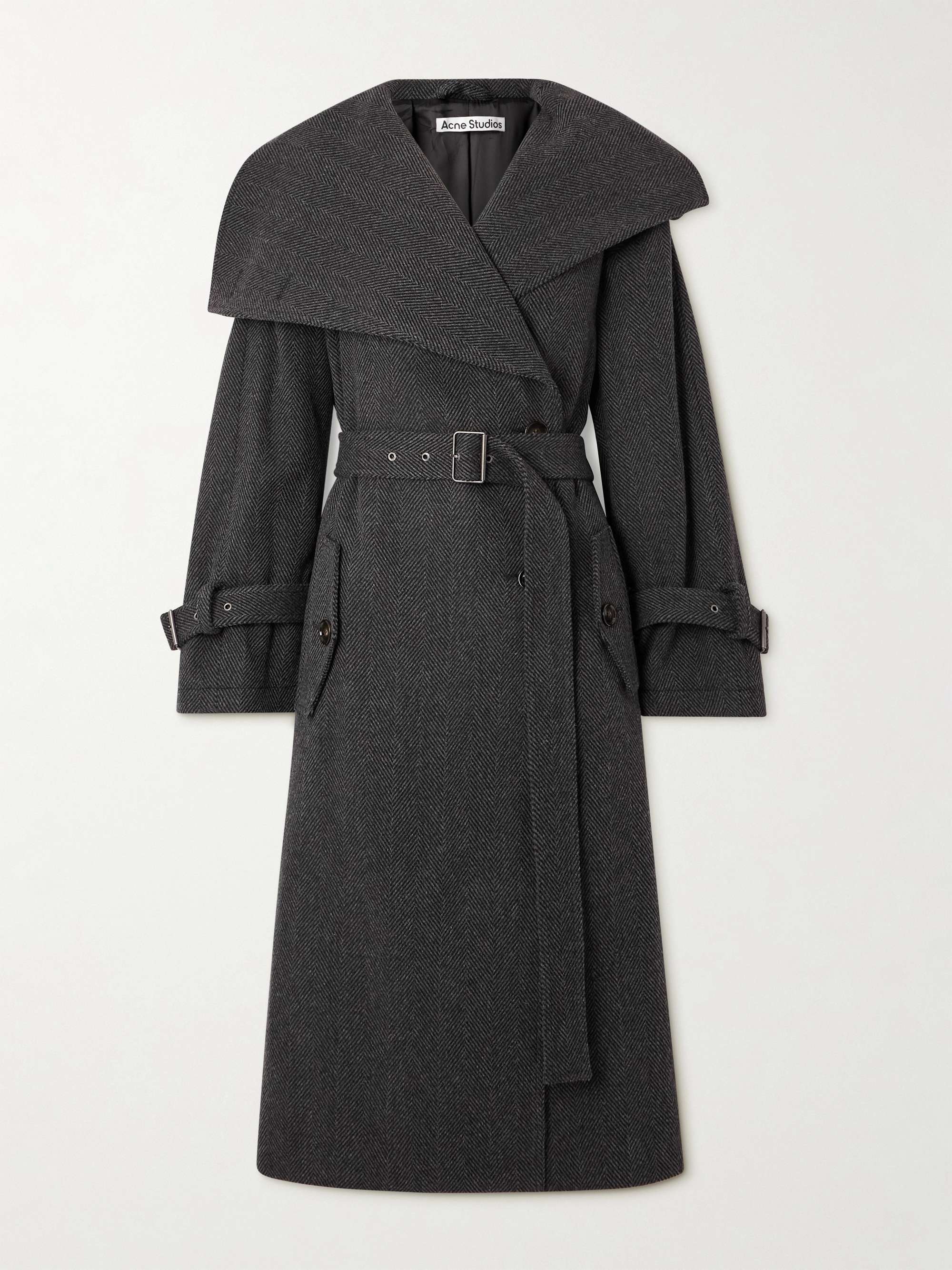 Oversized belted herringbone wool-blend coat view