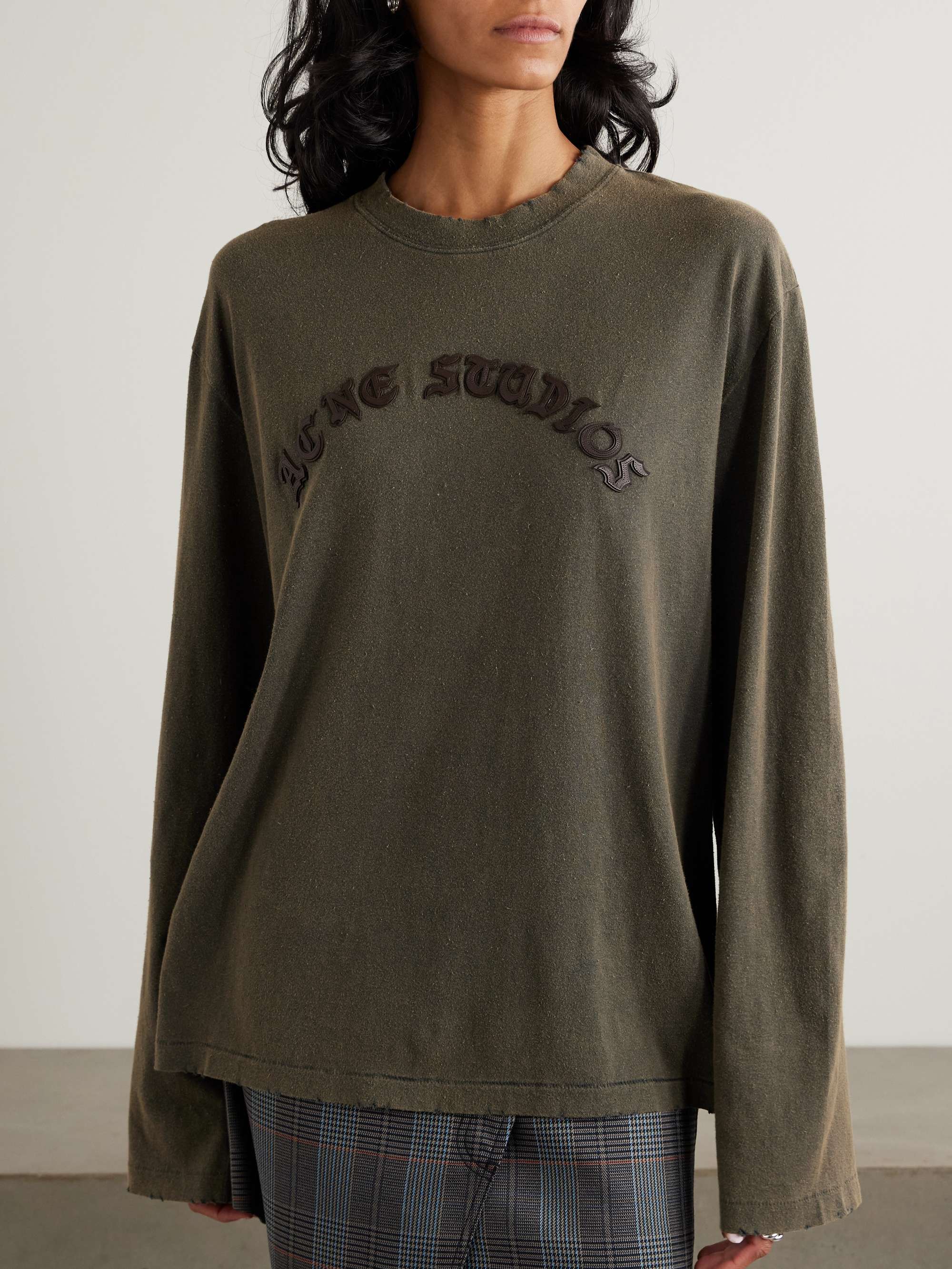 Distressed appliquéd cotton-jersey T-shirt view