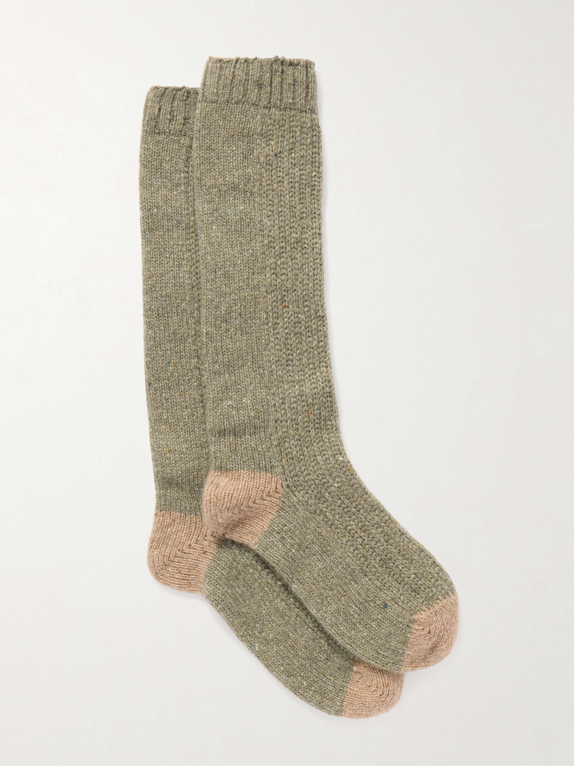 Ribbed two-tone cashmere-blend socks view