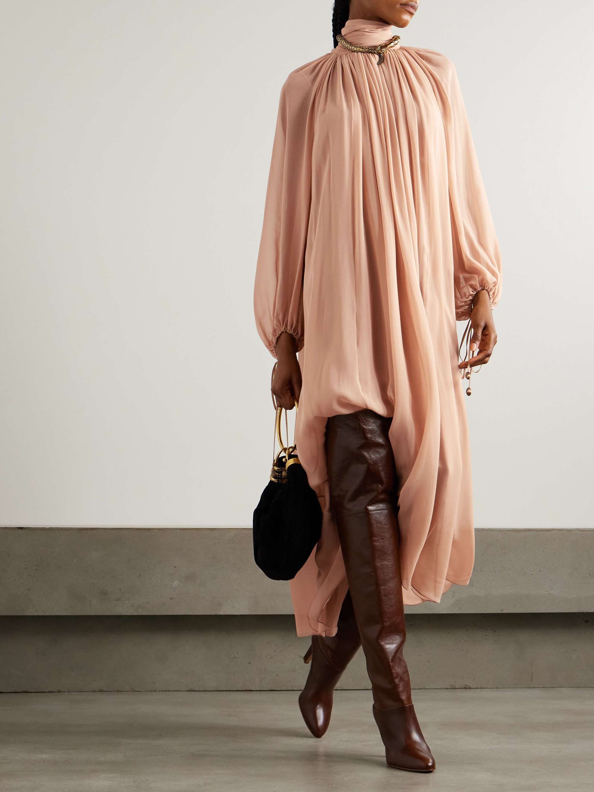Pleated silk-georgette midi dress view