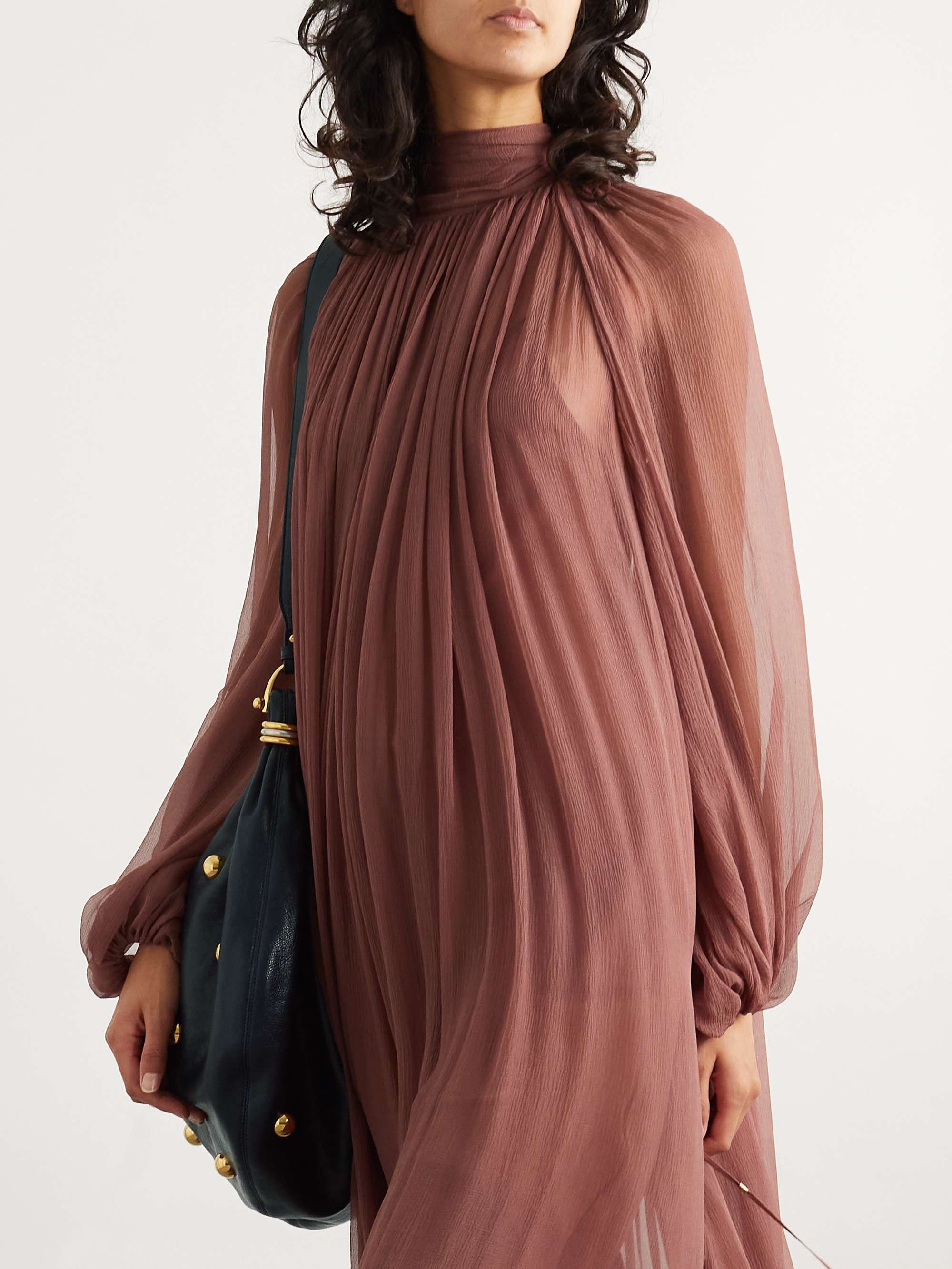 Ruffled tiered pleated silk-crepon gown view