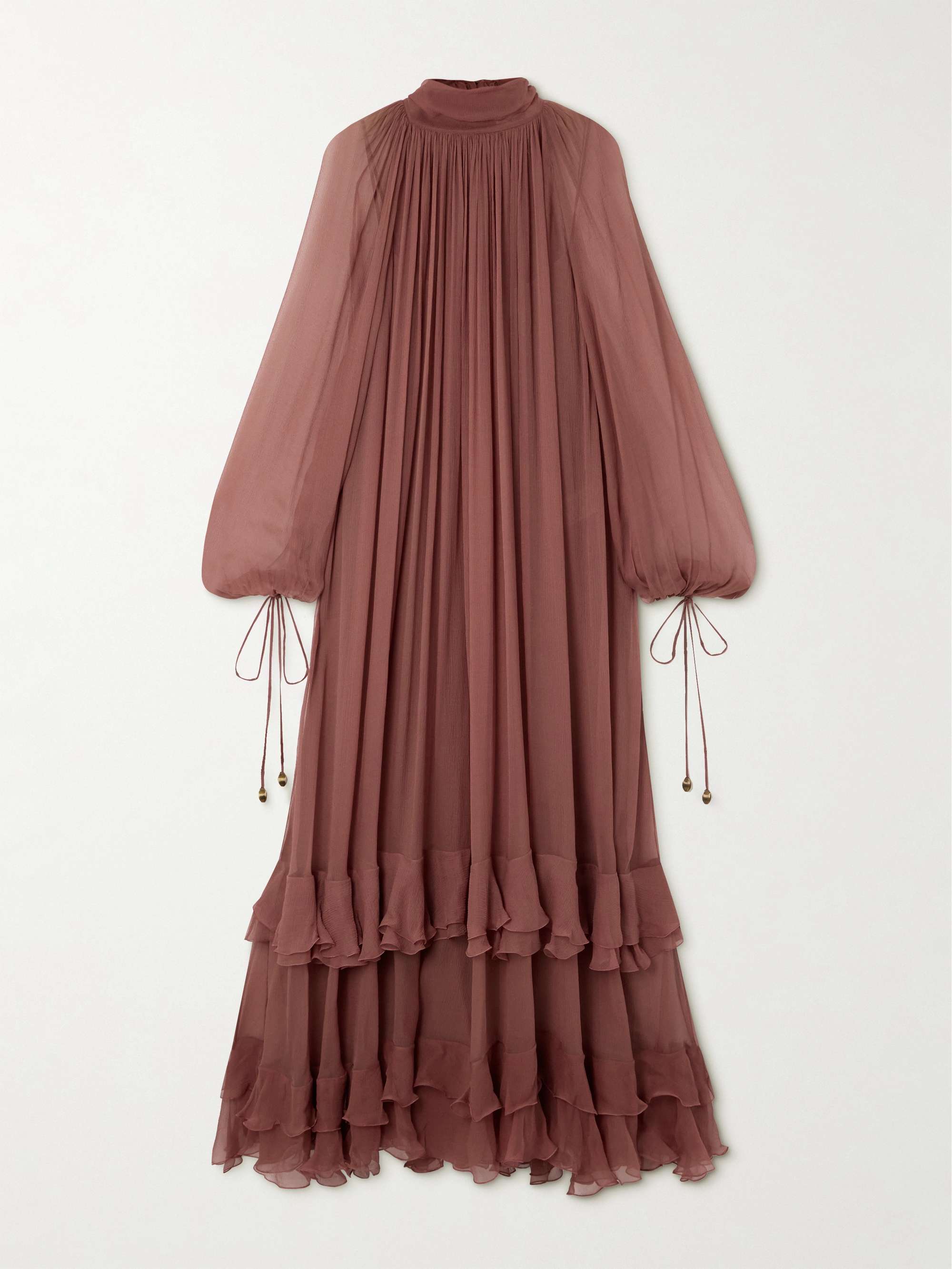 Ruffled tiered pleated silk-crepon gown view