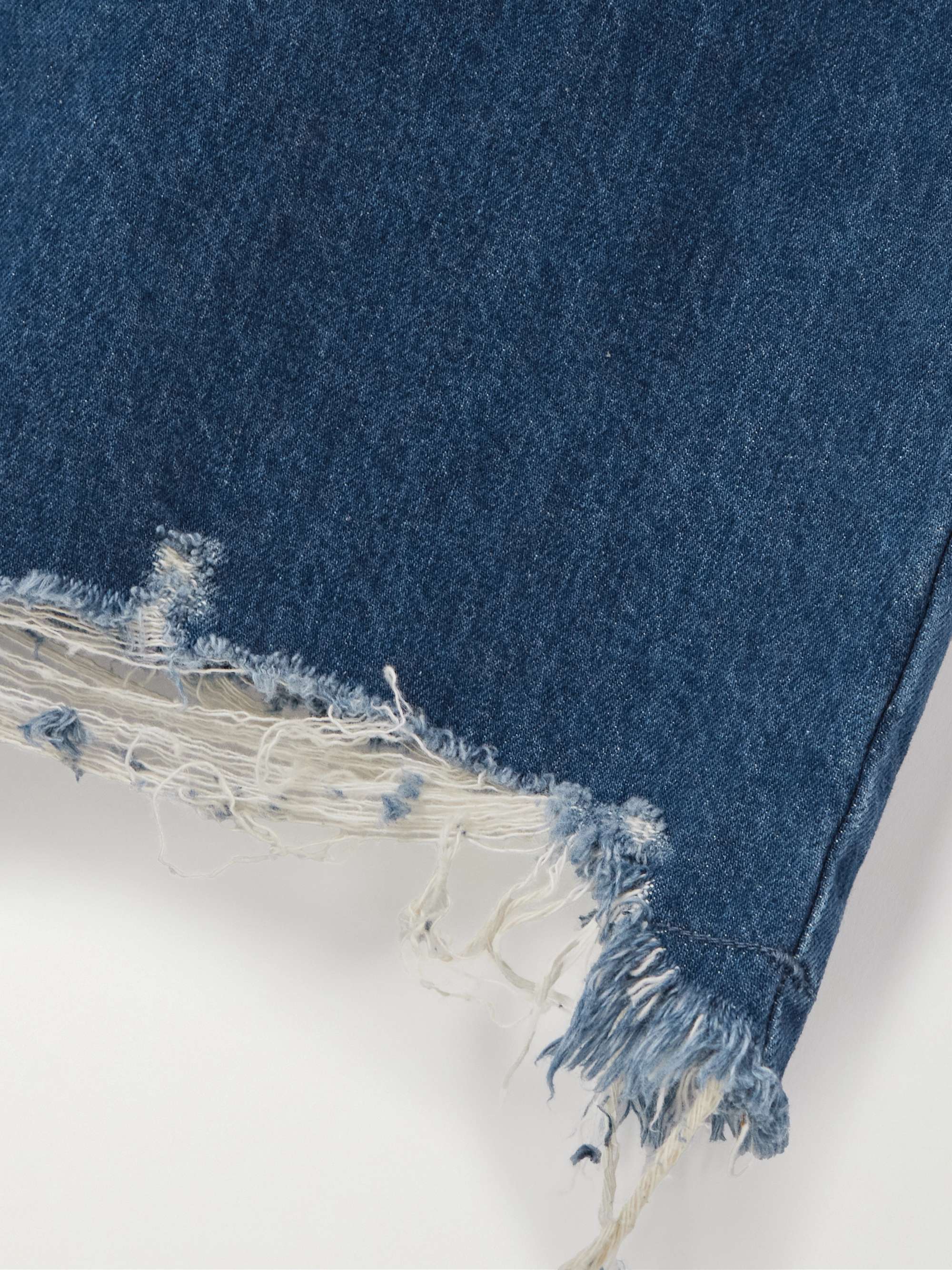 Cropped distressed high-rise wide-leg jeans view