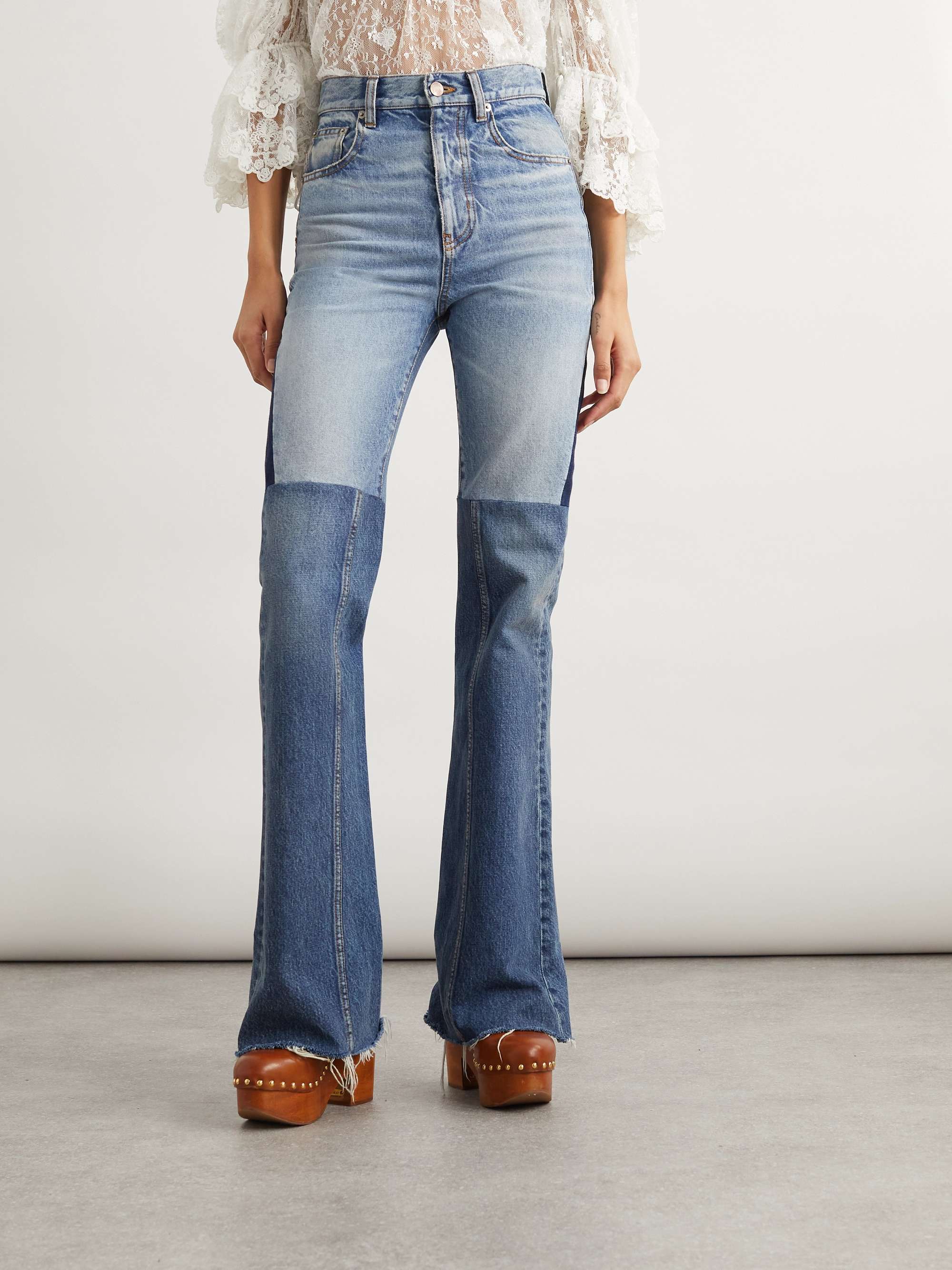 Patchwork mid-rise flared jeans view