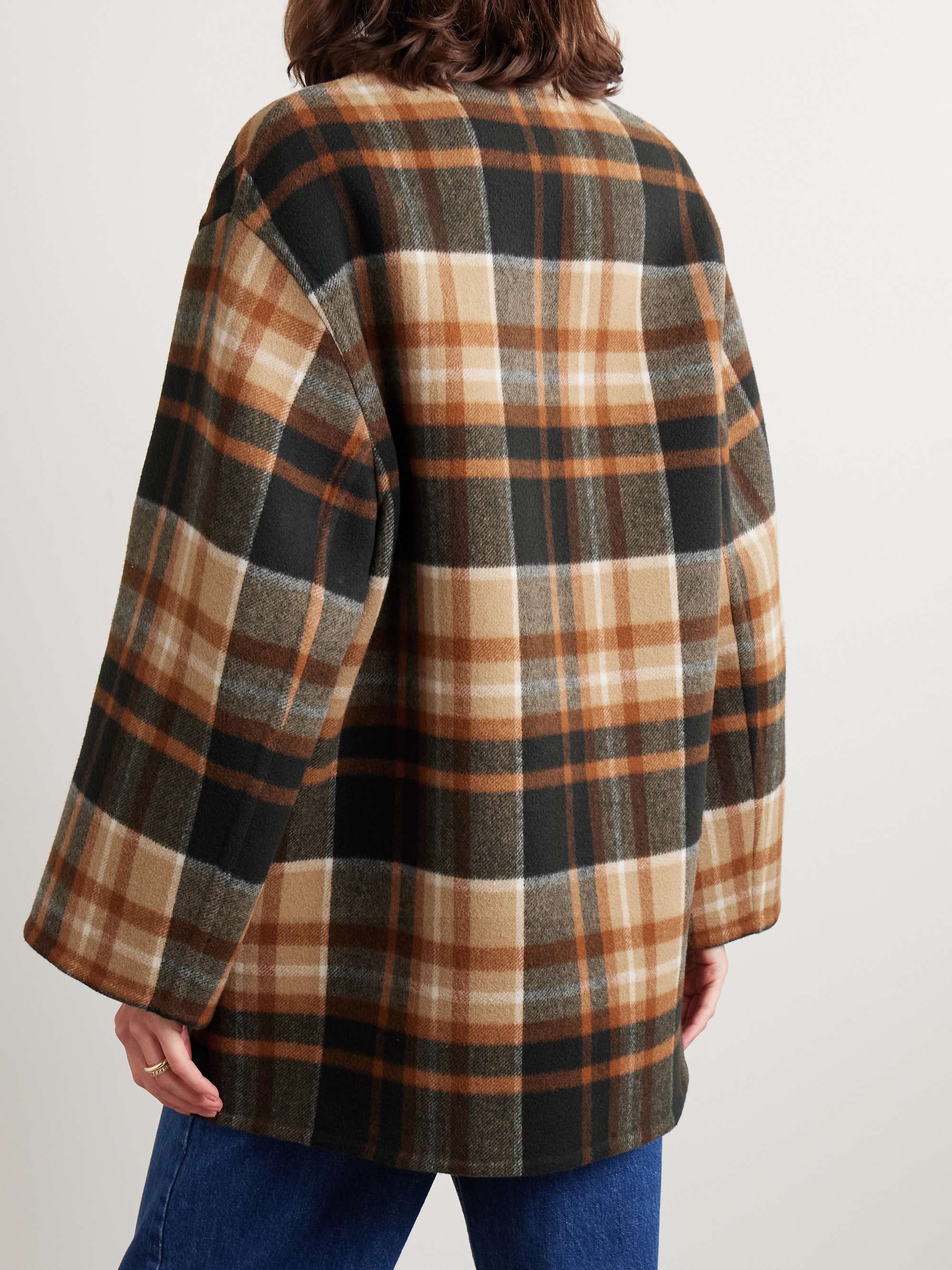 Checked wool and silk-blend coat view
