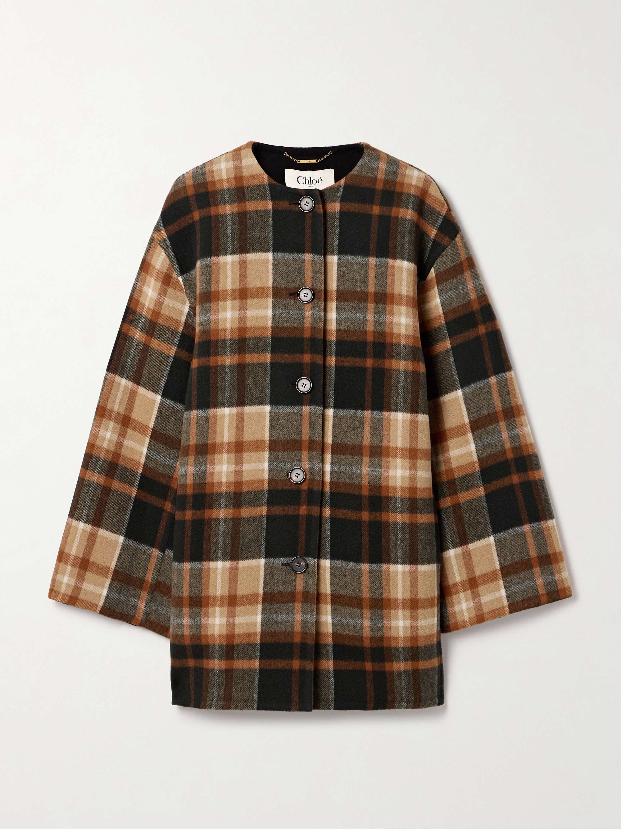 Checked wool and silk-blend coat view
