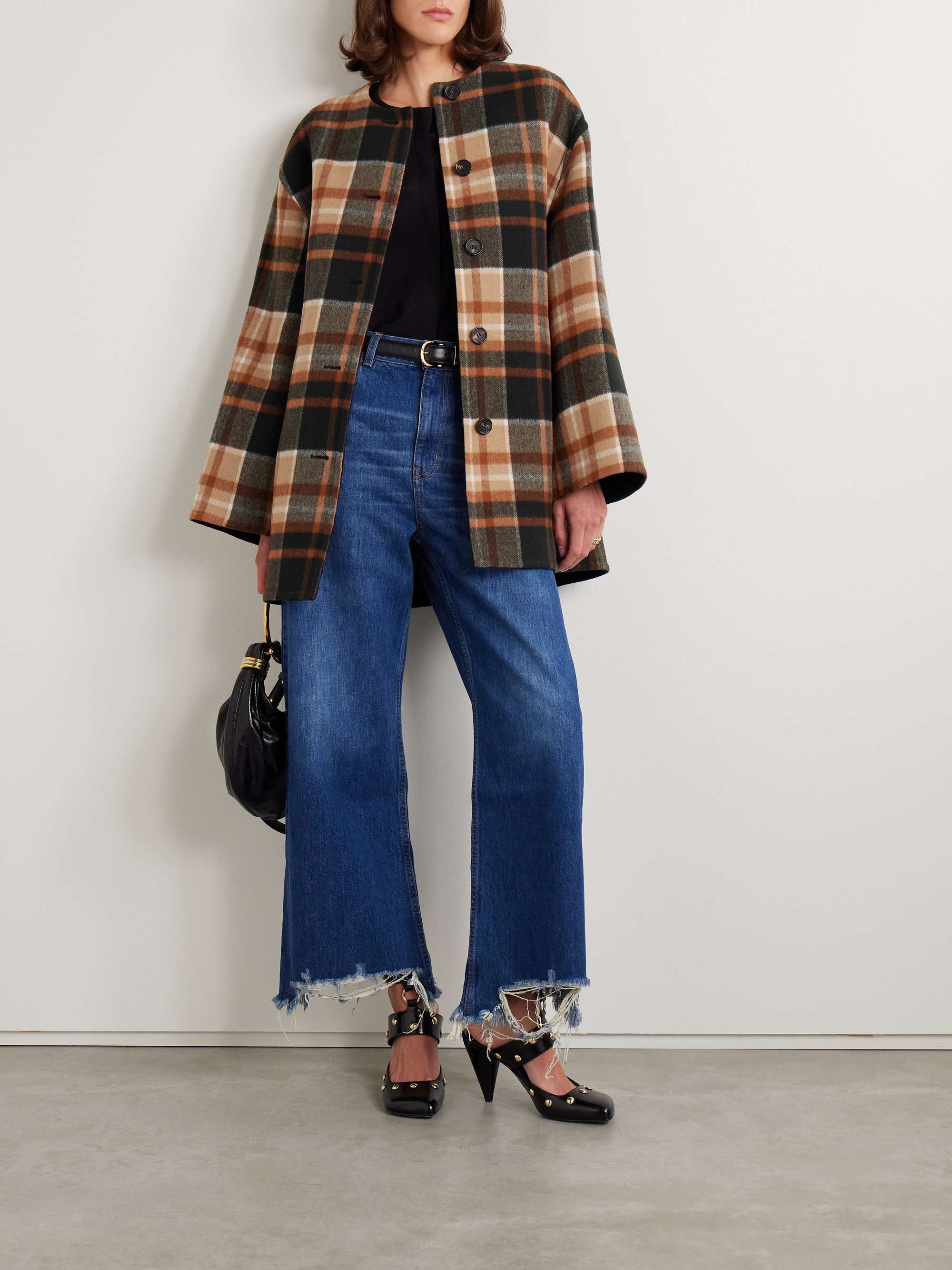 Checked wool and silk-blend coat view