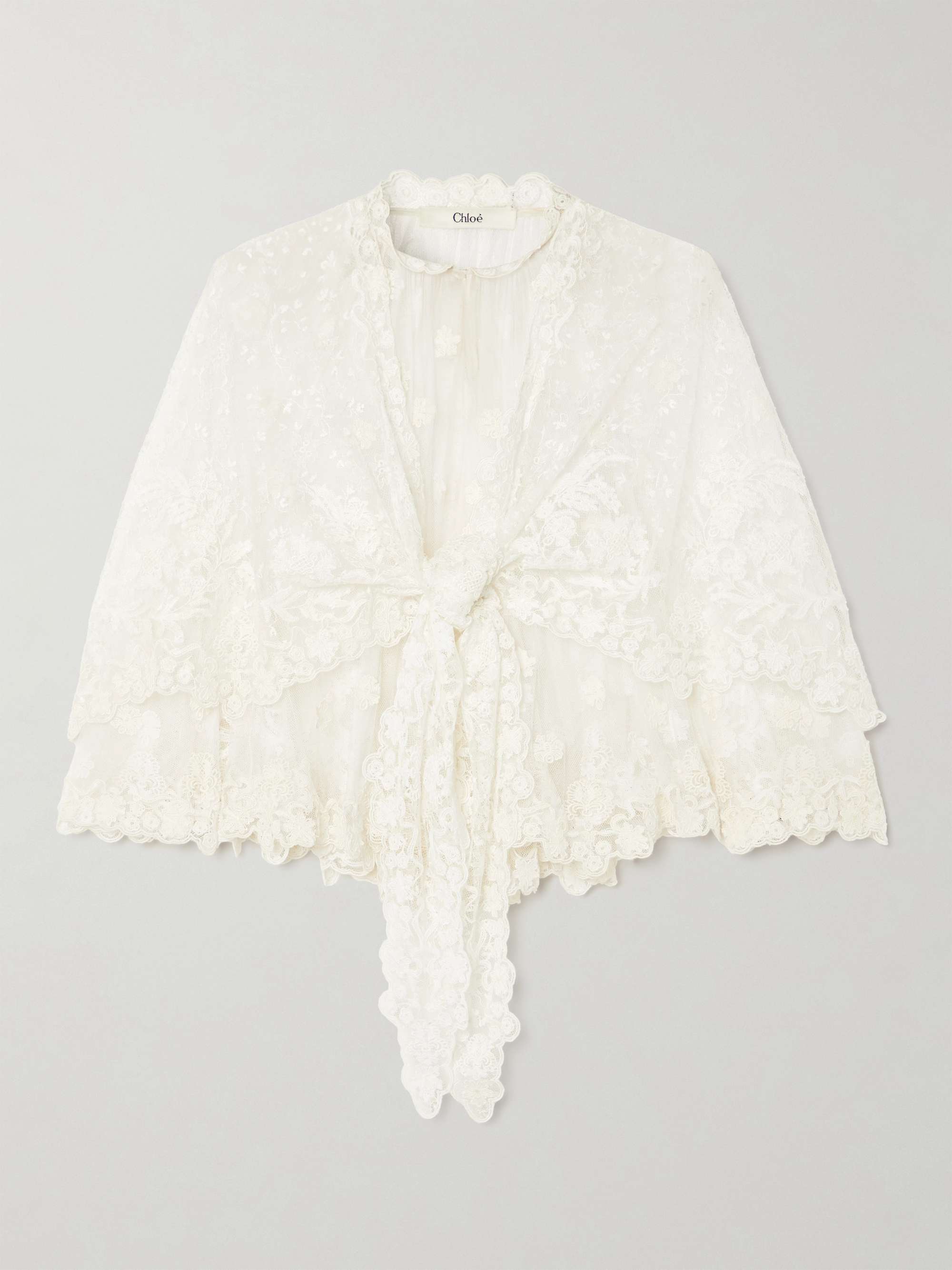 Cape-effect knotted lace blouse view