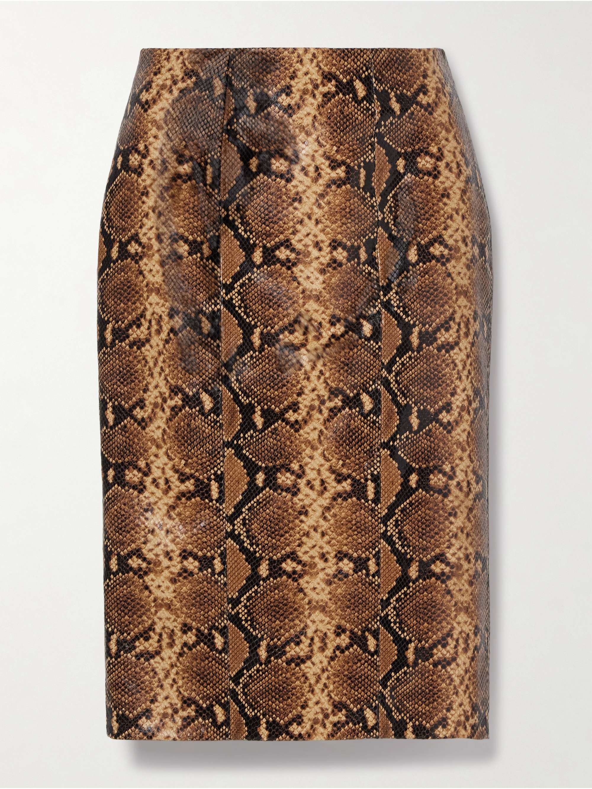 Yvette paneled snake-effect leather skirt view