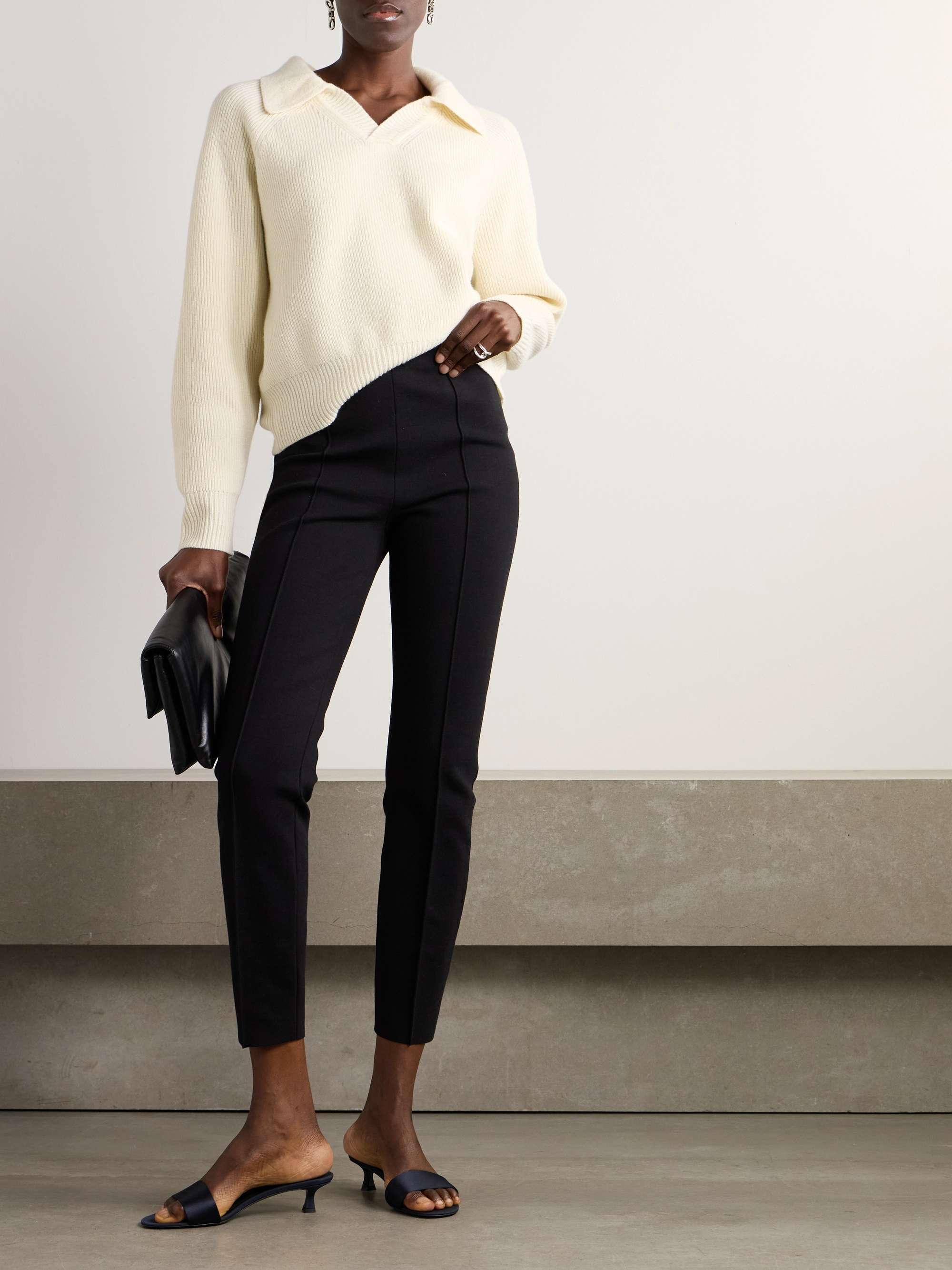 Cotton-blend slim-leg pants view